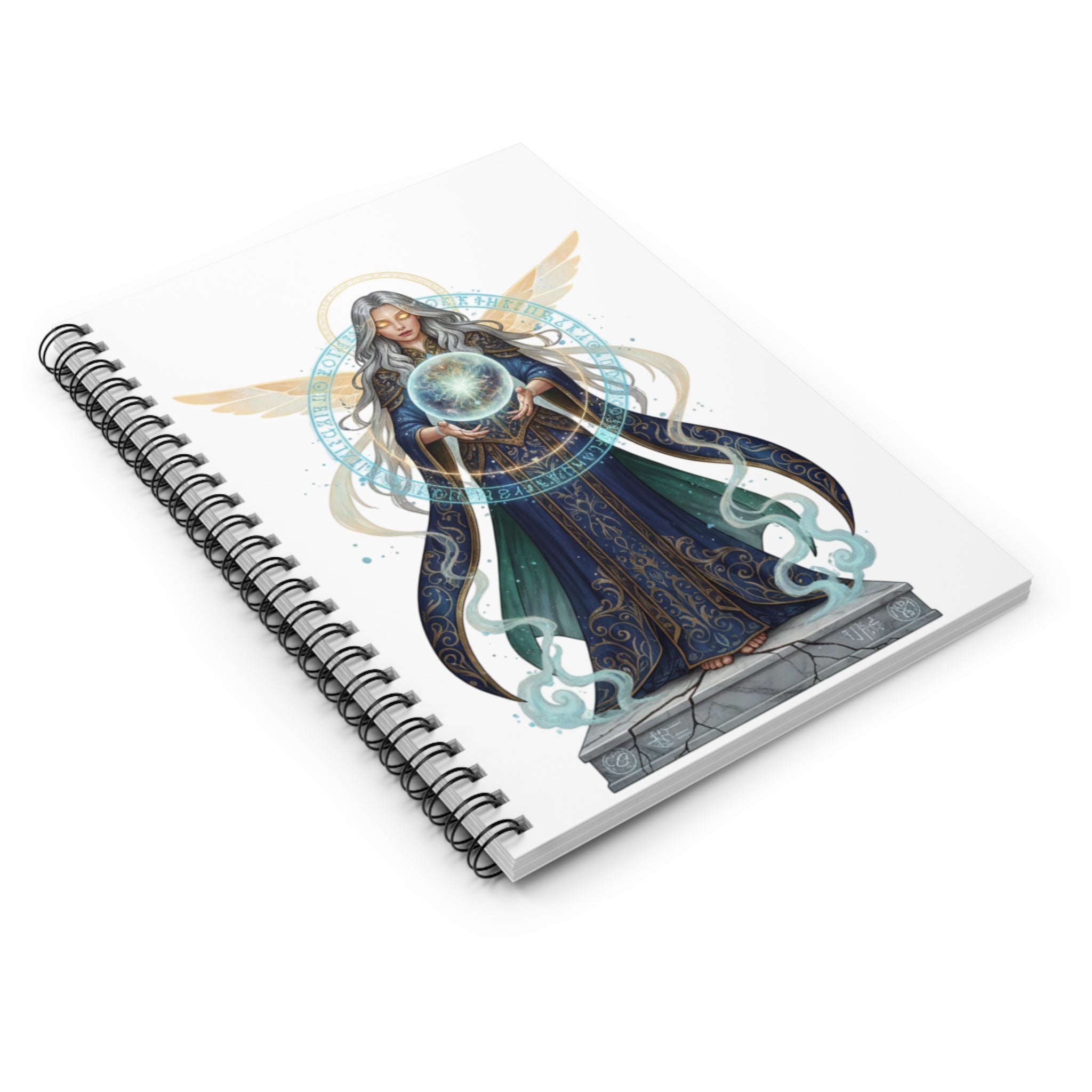 Mystic Oracle Spiral Notebook — Angelic Sorceress with Crystal Globe
