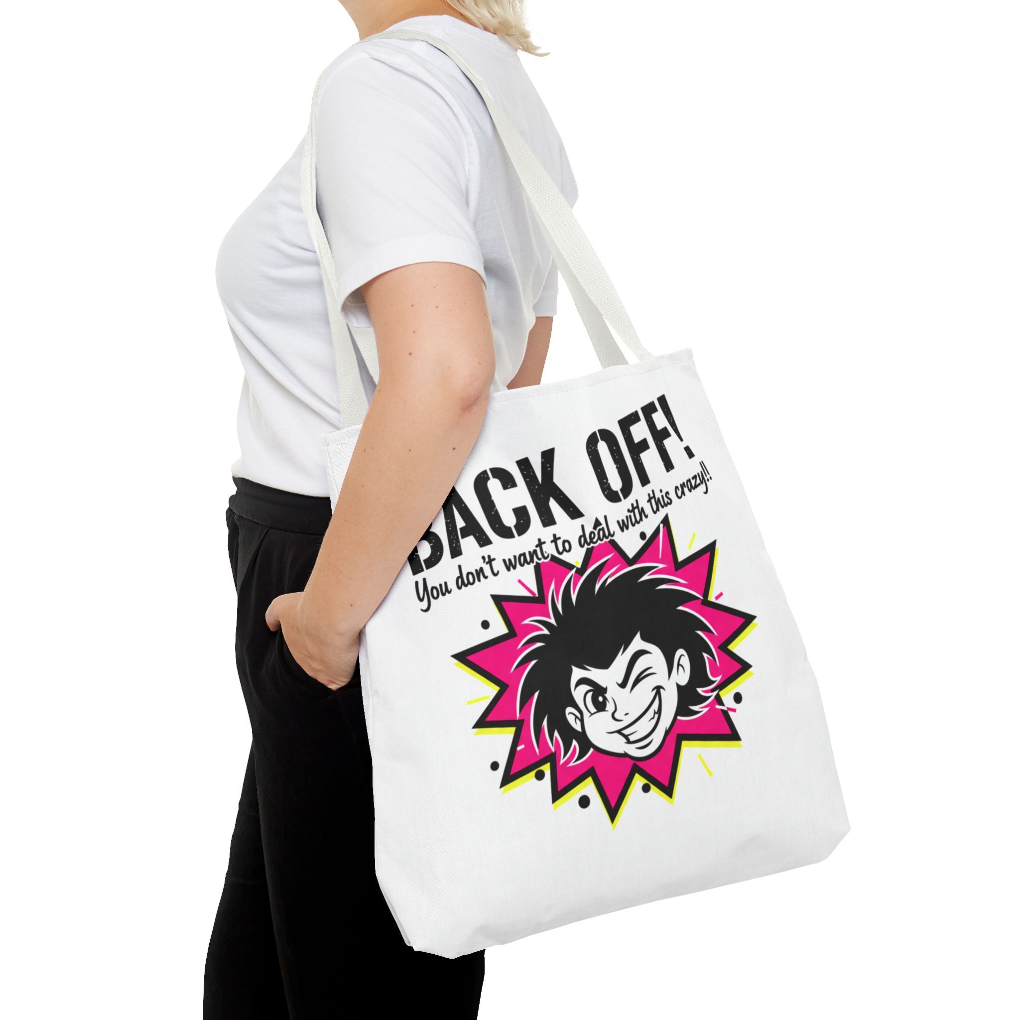 Back Off! Graphic Tote Bag — Funny Retro Punk Design