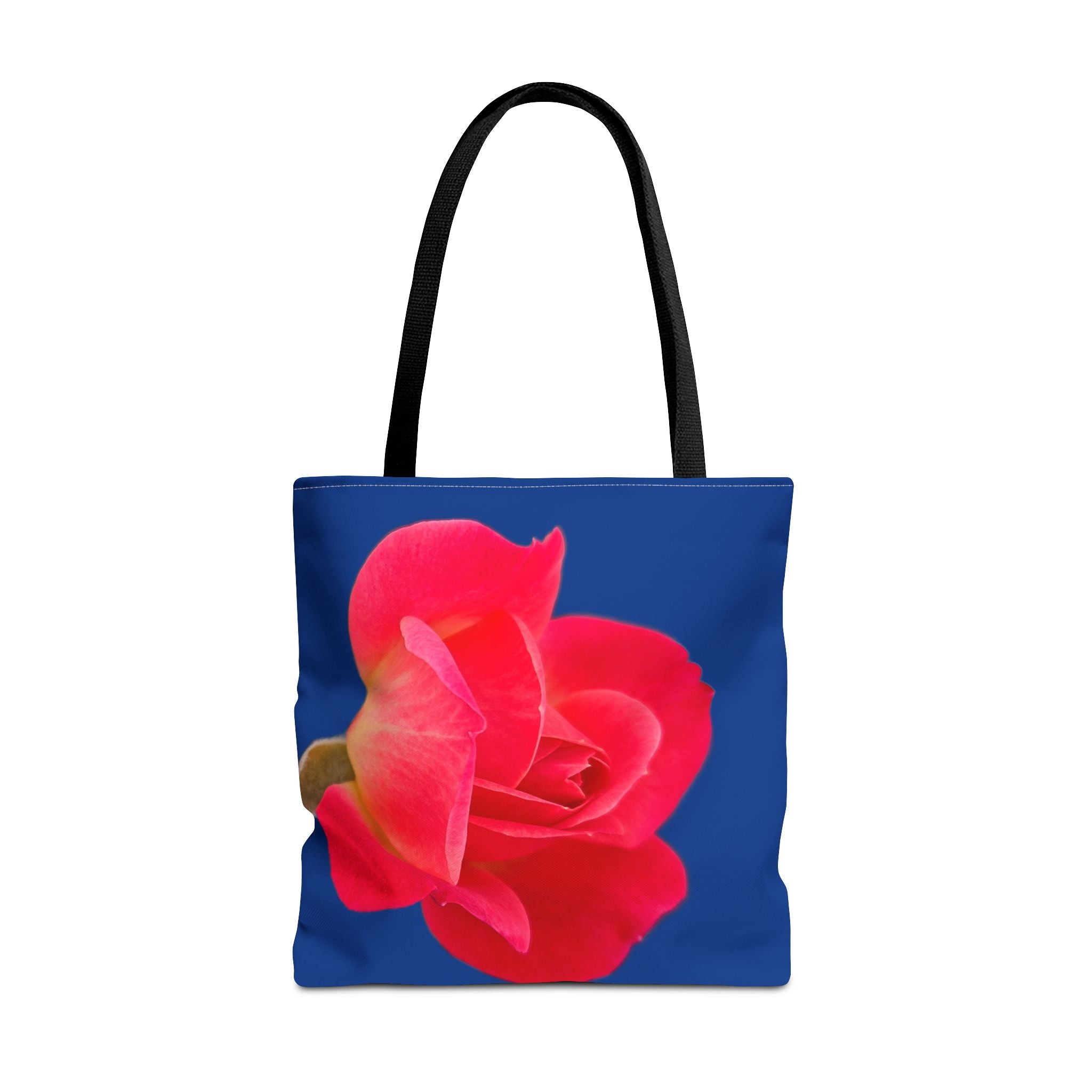 Pink Rose Floral Tote Bag – Vibrant Blue Background AOP