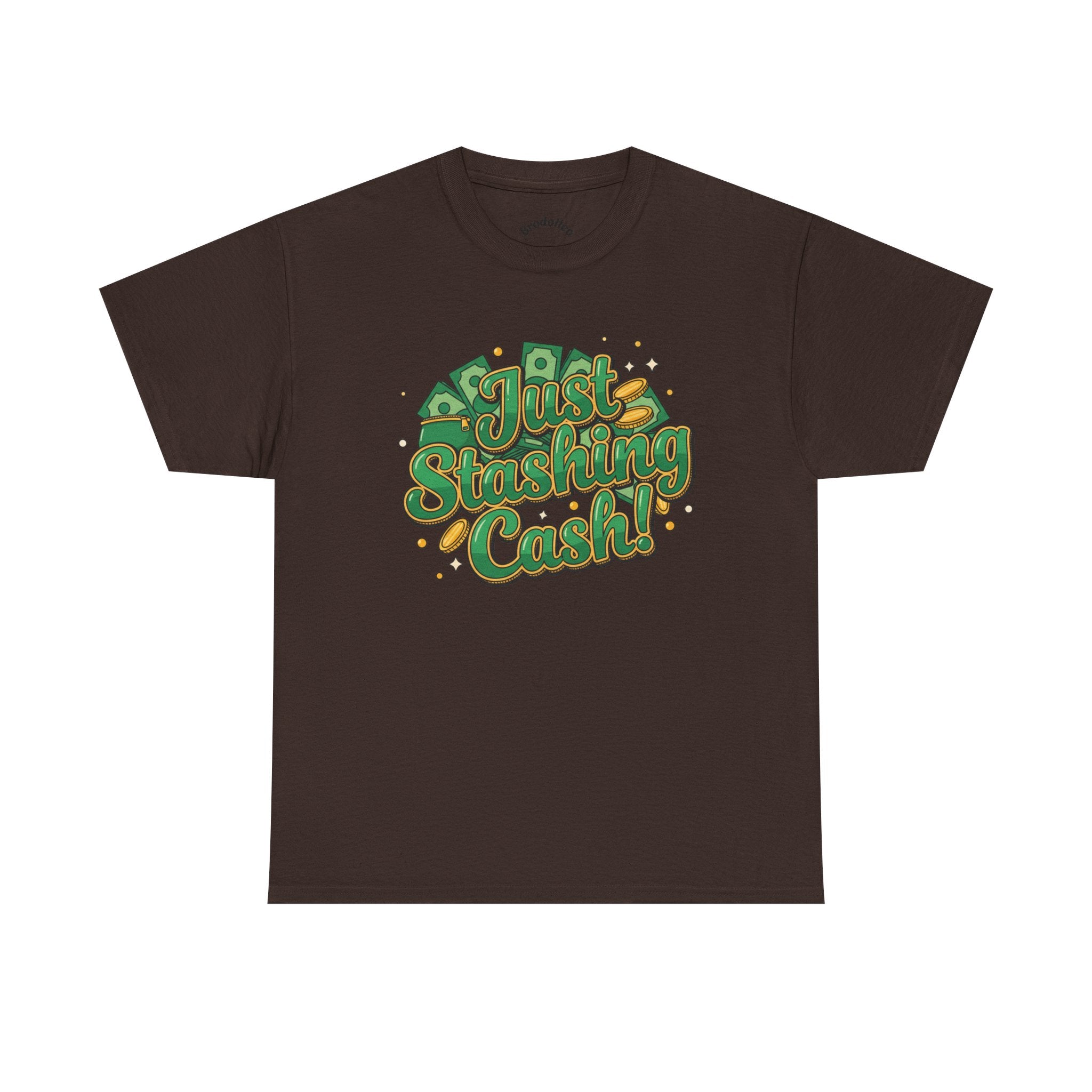 T‑Shirt — “Just Stashing Cash!” Retro Script Money Graphic Tee