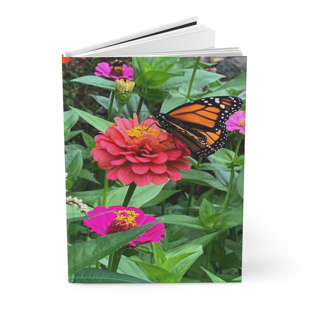 Monarch on Zinnia Hardcover Journal — Floral Nature Notebook