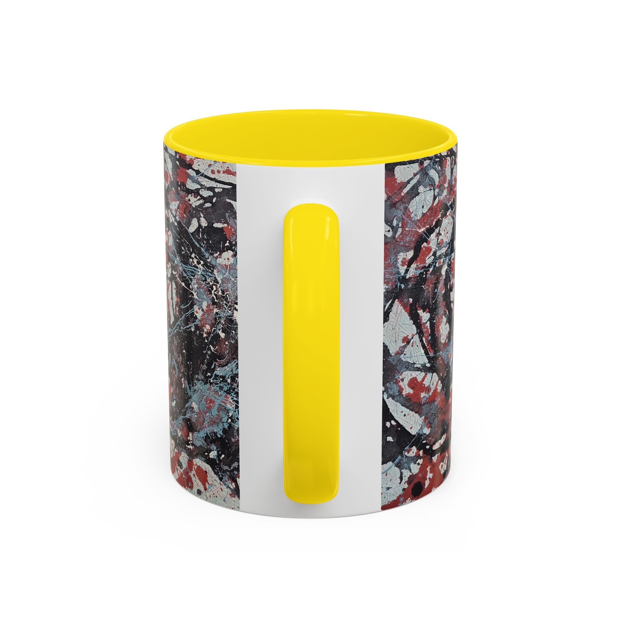 Abstract Splatter Accent Coffee Mug — Red, Black & White Artistic Design (11/15oz)