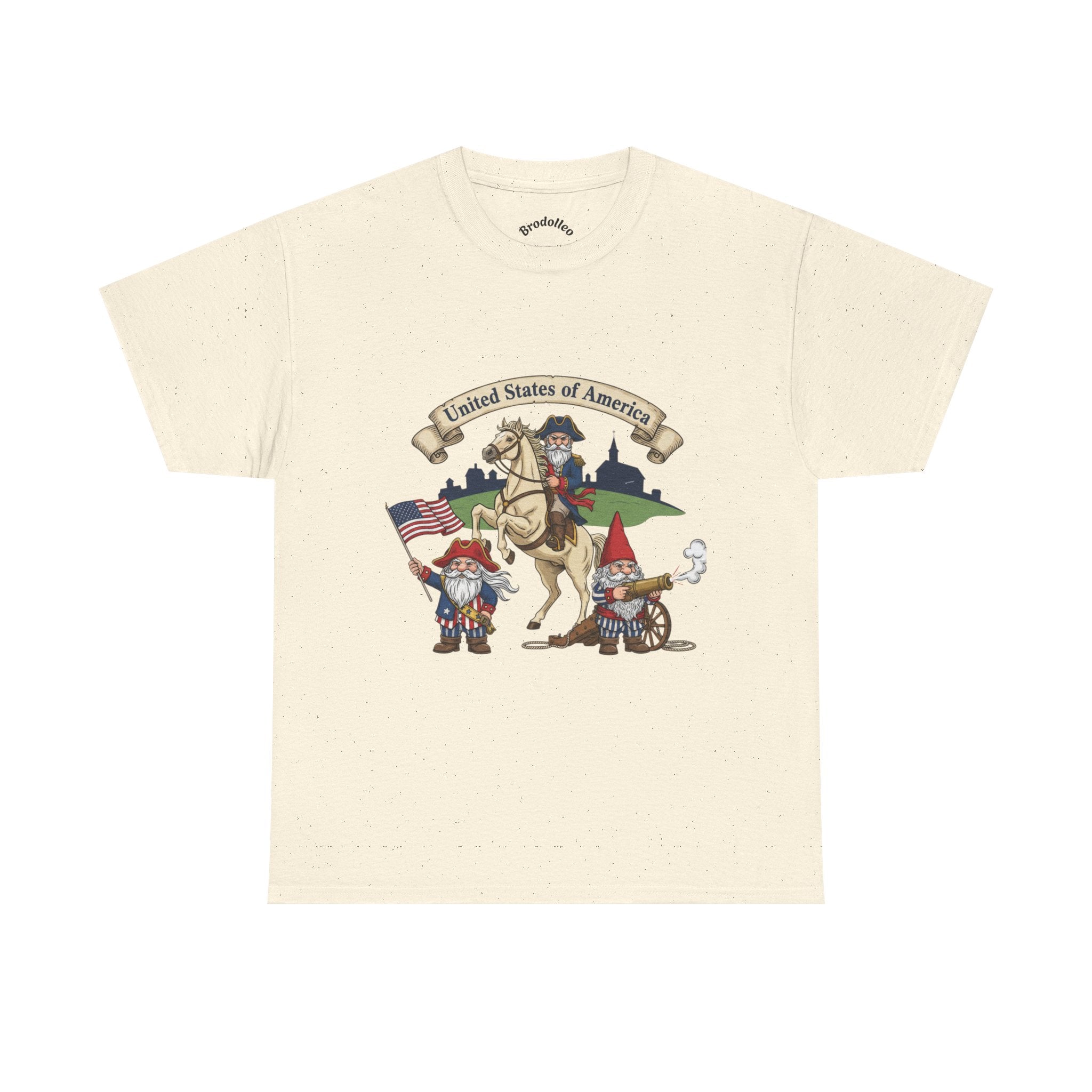 Patriotic Gnome & Horse Tee — "United States of America" Graphic T-Shirt