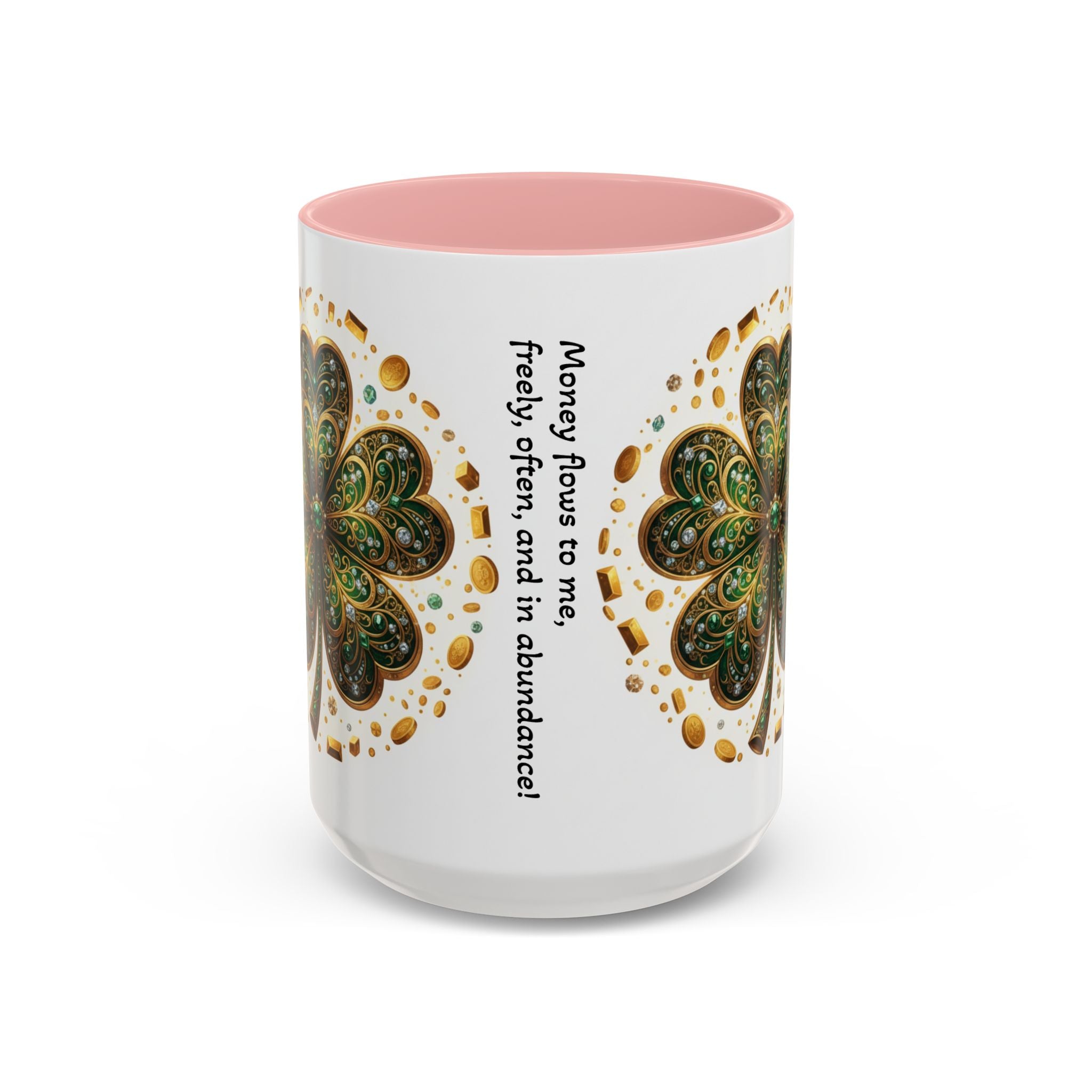 St. Patrick's Shamrock Coffee Mug — "Money Flows to Me" Lucky Charm Accent Mug