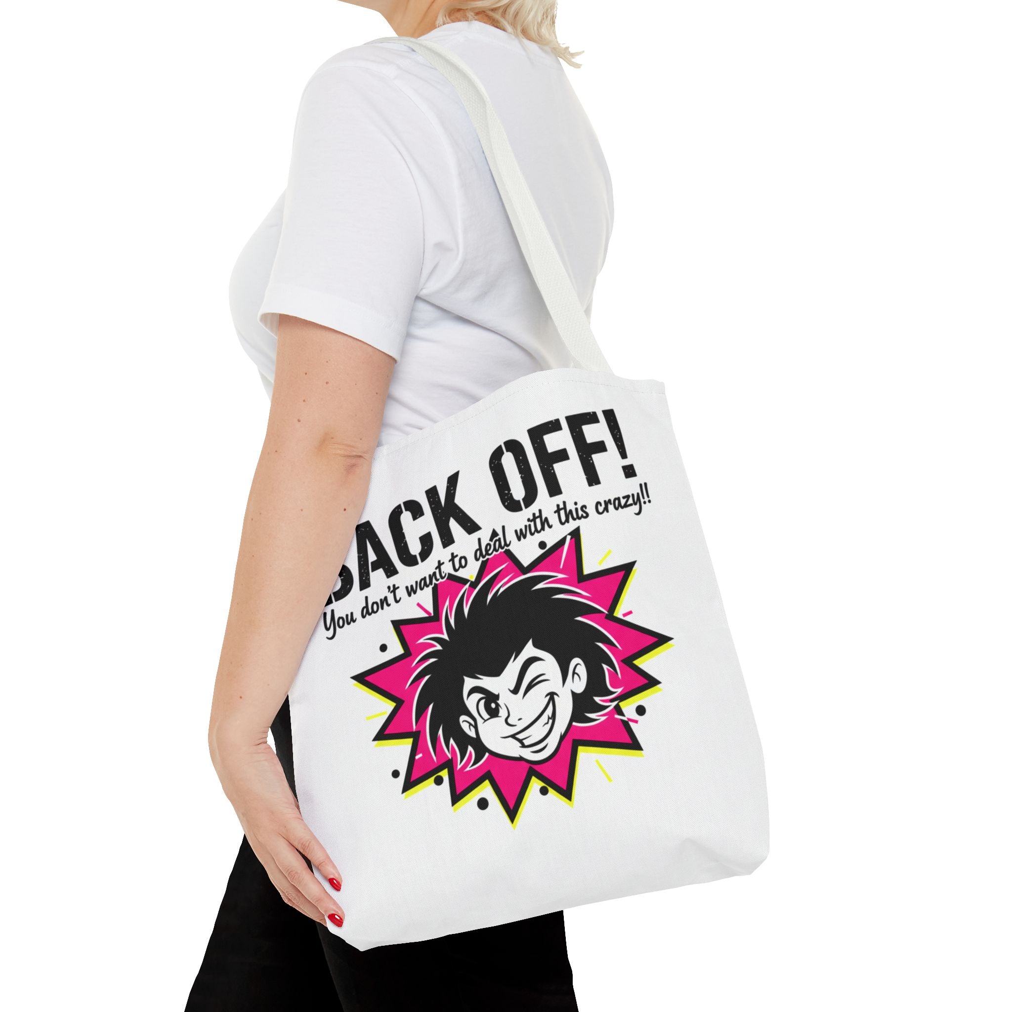 Back Off! Graphic Tote Bag — Funny Retro Punk Design