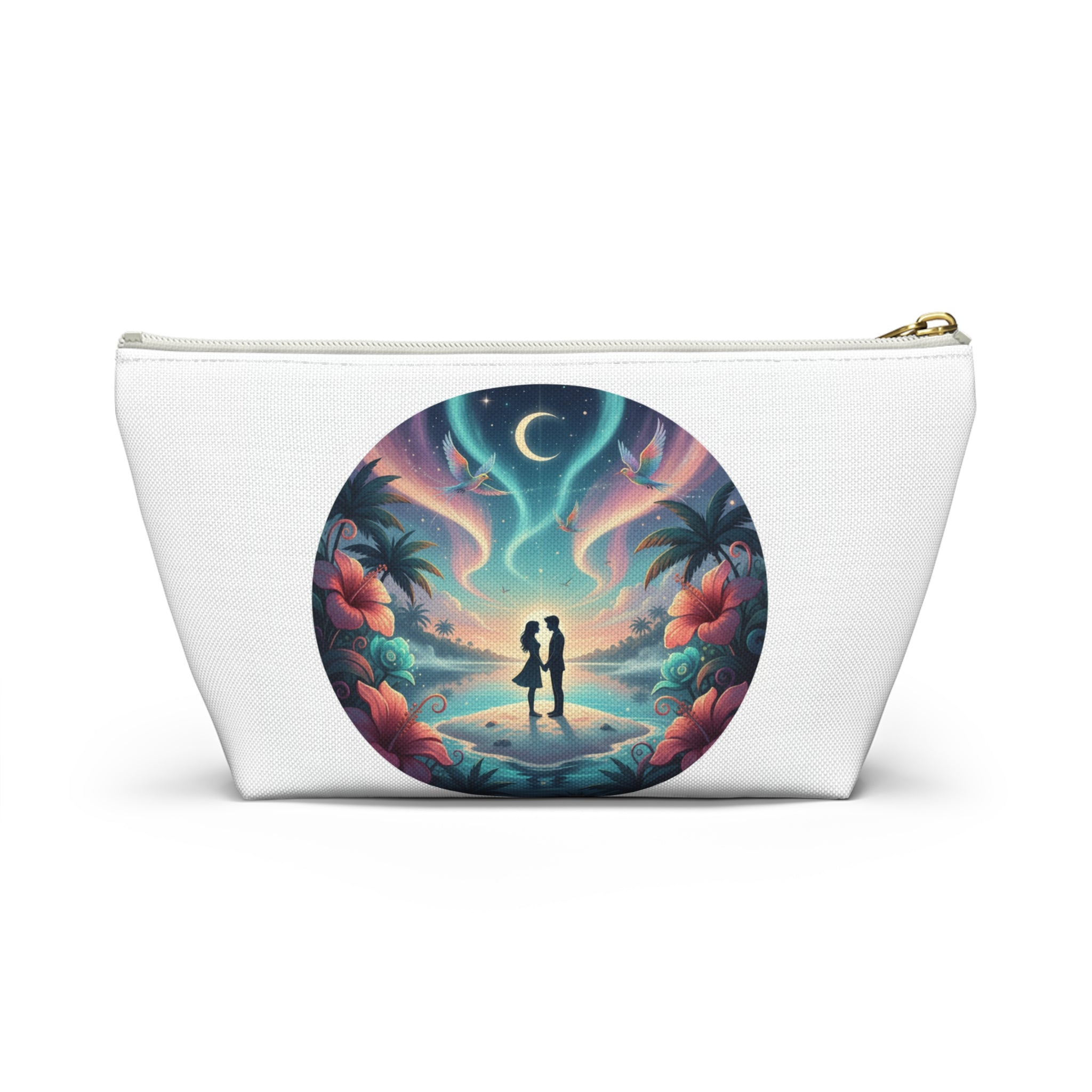 Romantic Beach Sunset Accessory Pouch — Couple Silhouette Makeup Bag
