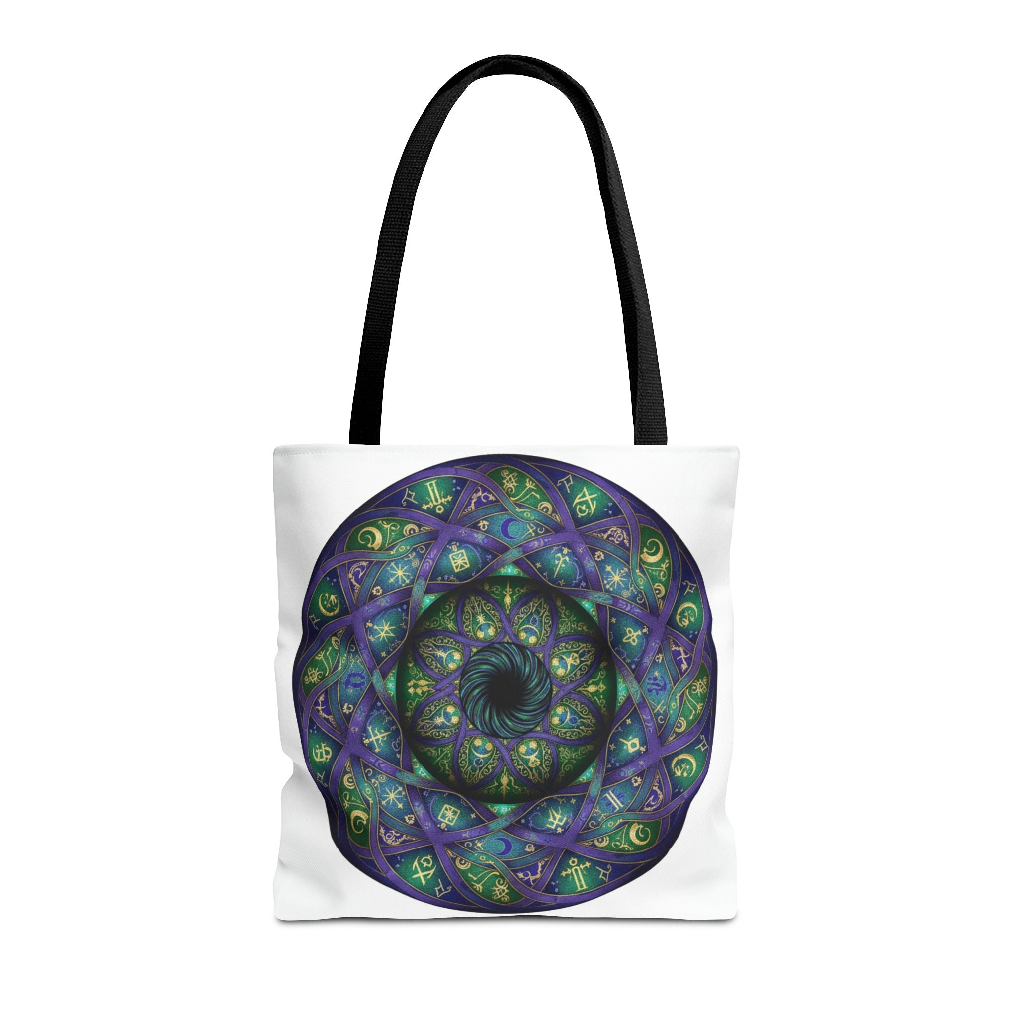 Mystic Mandala Tote Bag — Purple Green Spiral All-Over Print
