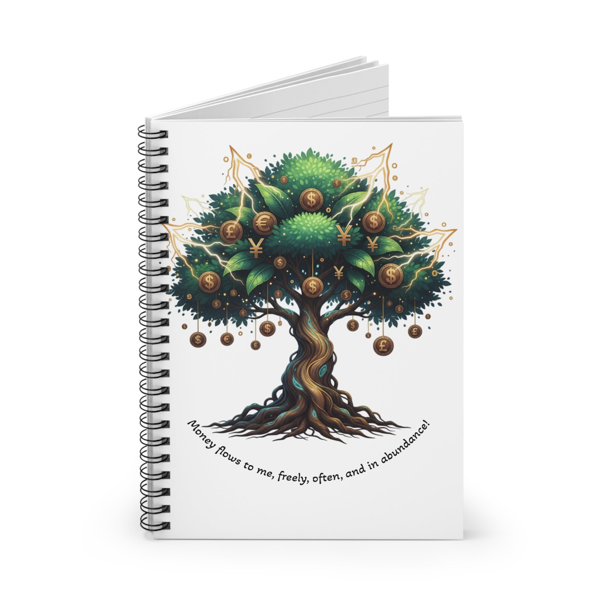 Tree of Abundance Spiral Notebook — Affirmation Ruled Journal for Money Mindset