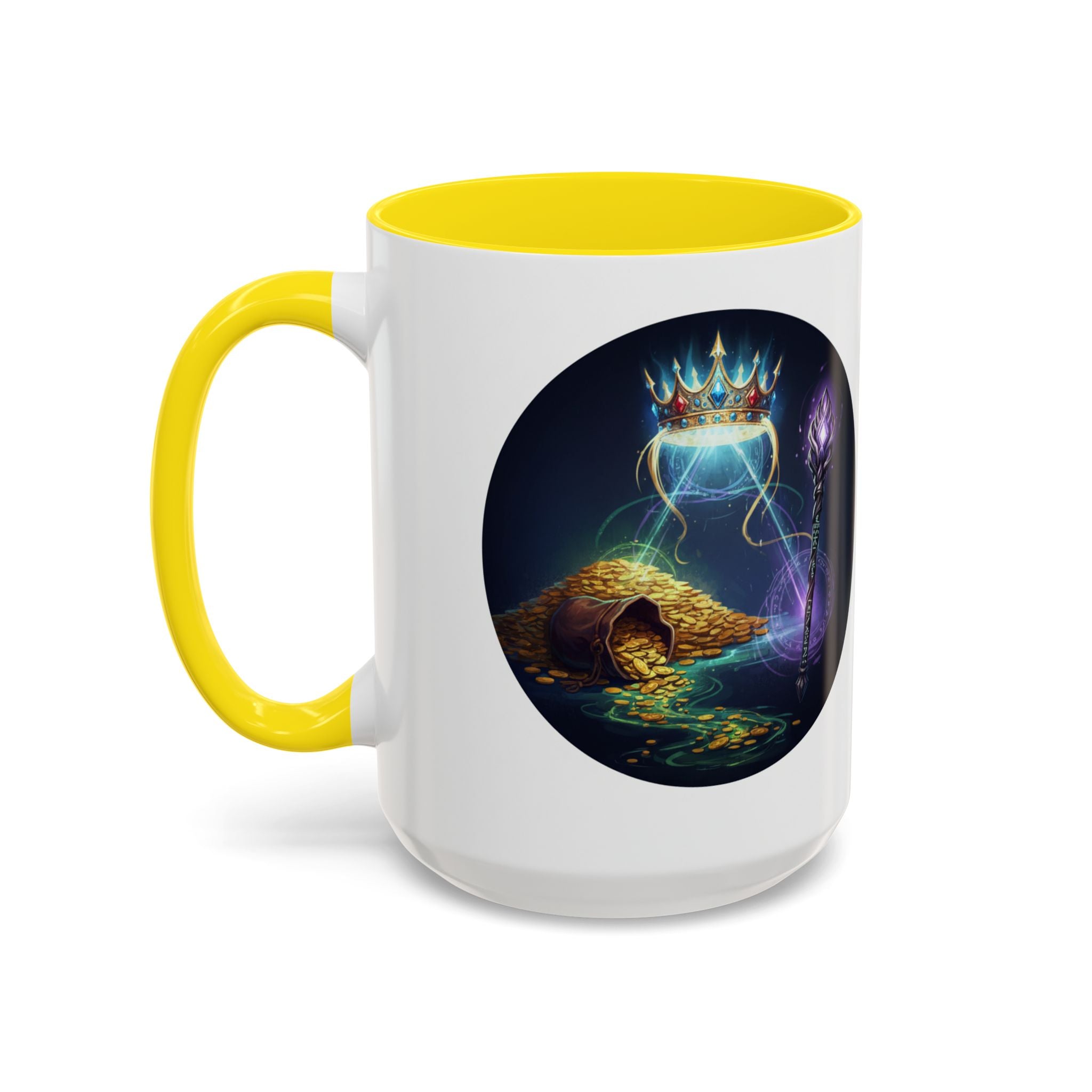 Magic Crown Coffee Mug — Fantasy Wizard Staff & Spilled Gold Accent Mug (11/15 oz)