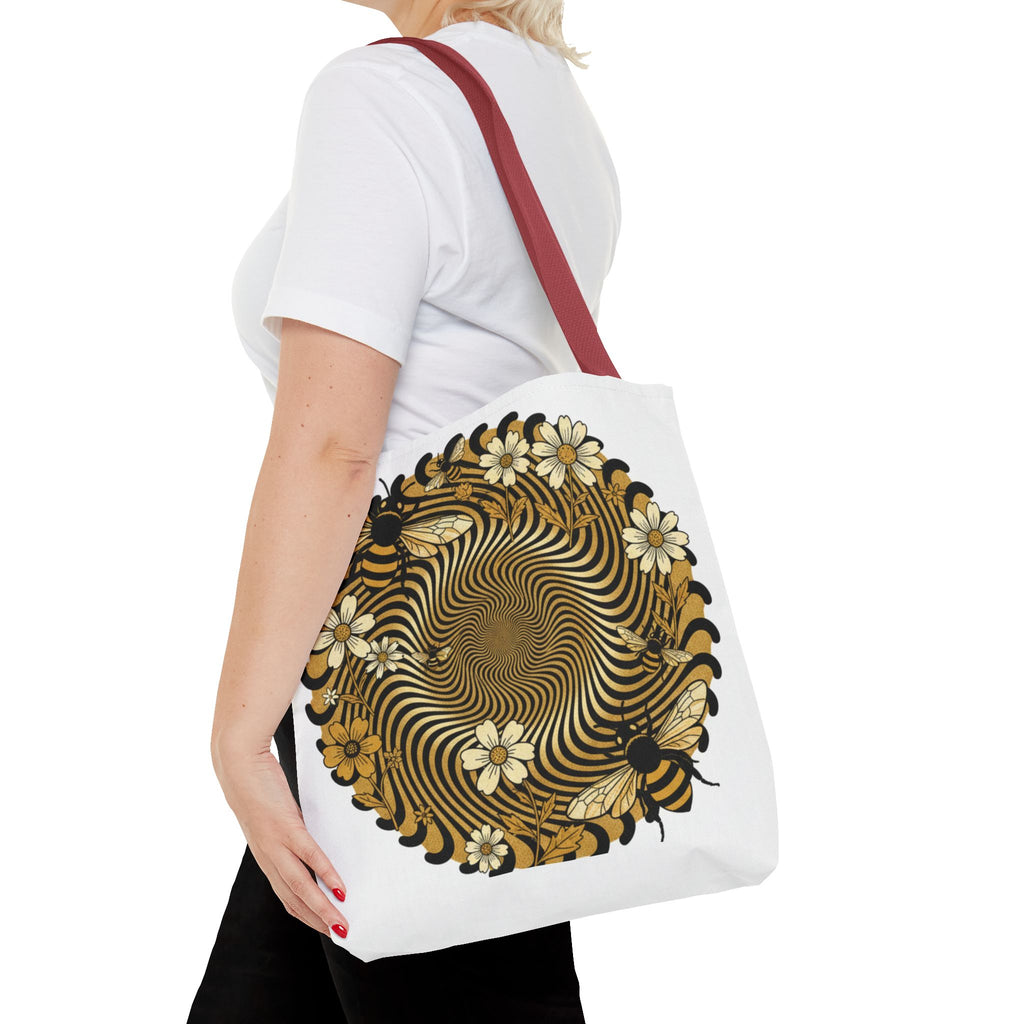 Bee Floral Spiral Tote Bag — Vintage Honeybee Floral Swirl Design