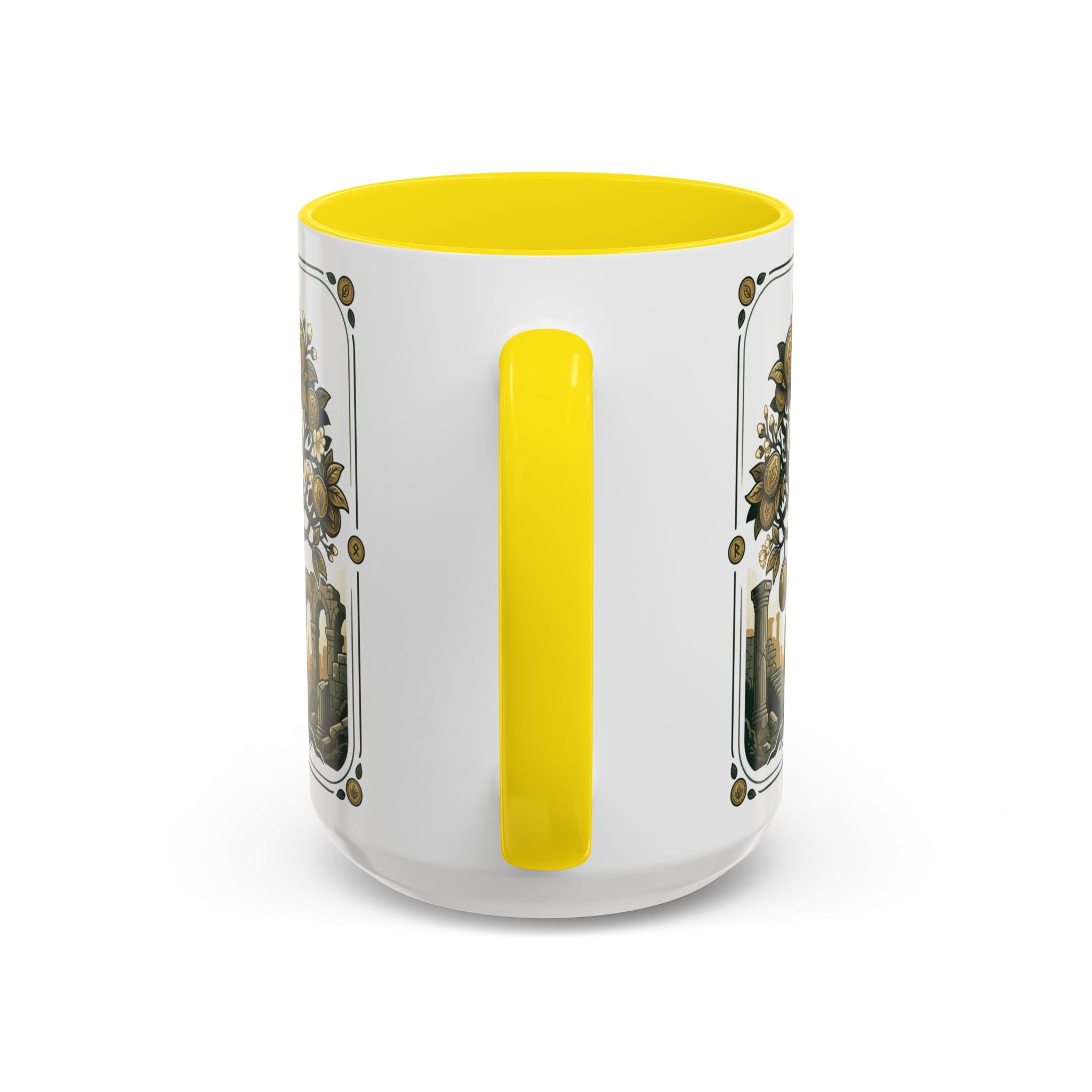 Ornate Tree of Coins Coffee Mug — Gold Ruins Accent Ceramic Mug (11/15oz)