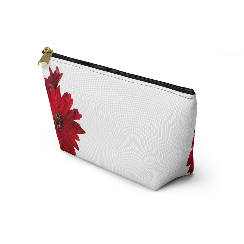 Red Daisy Accessory Pouch — Floral Makeup Bag with T-Bottom