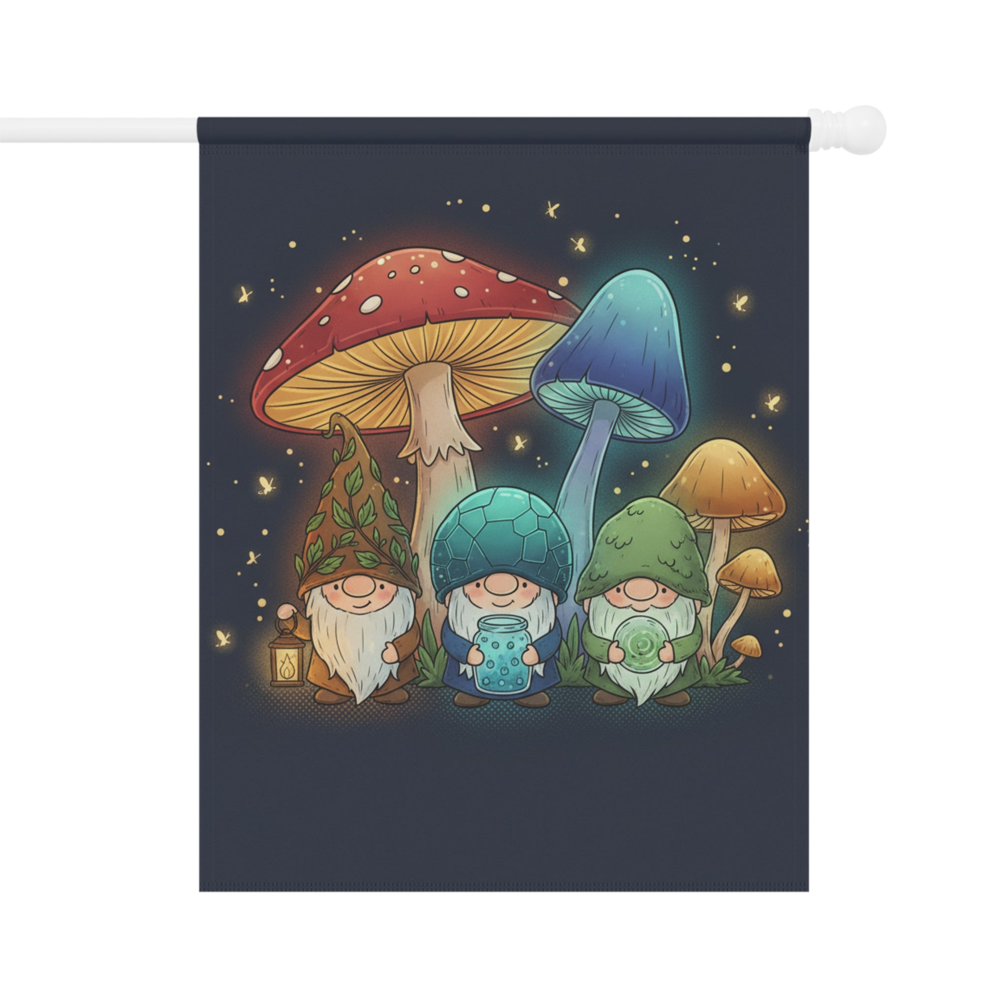 Mushroom Gnome Garden Flag — Cute Fairy Tale House & Garden Banner