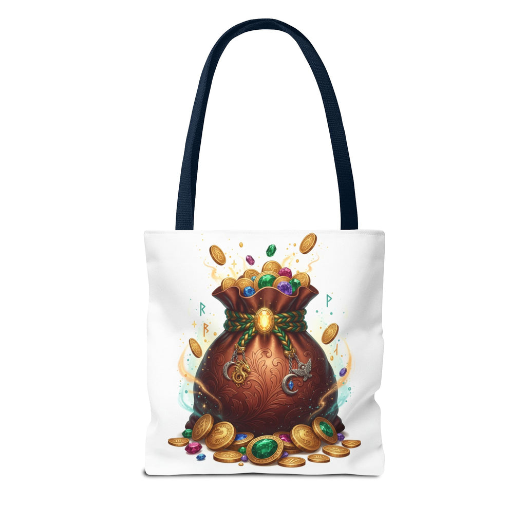 Treasure Pouch Tote Bag — Colorful Gem & Gold Coin All-Over Print Tote