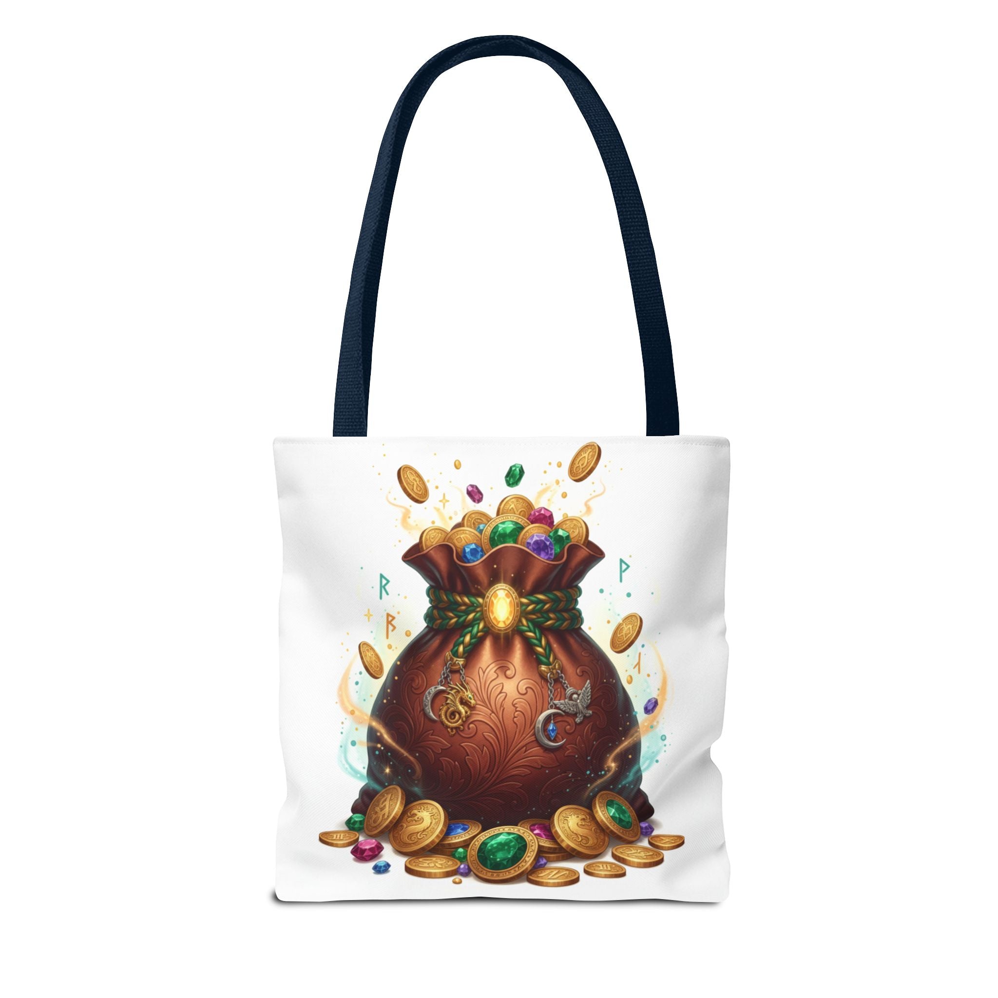 Treasure Pouch Tote Bag — Colorful Gem & Gold Coin All-Over Print Tote