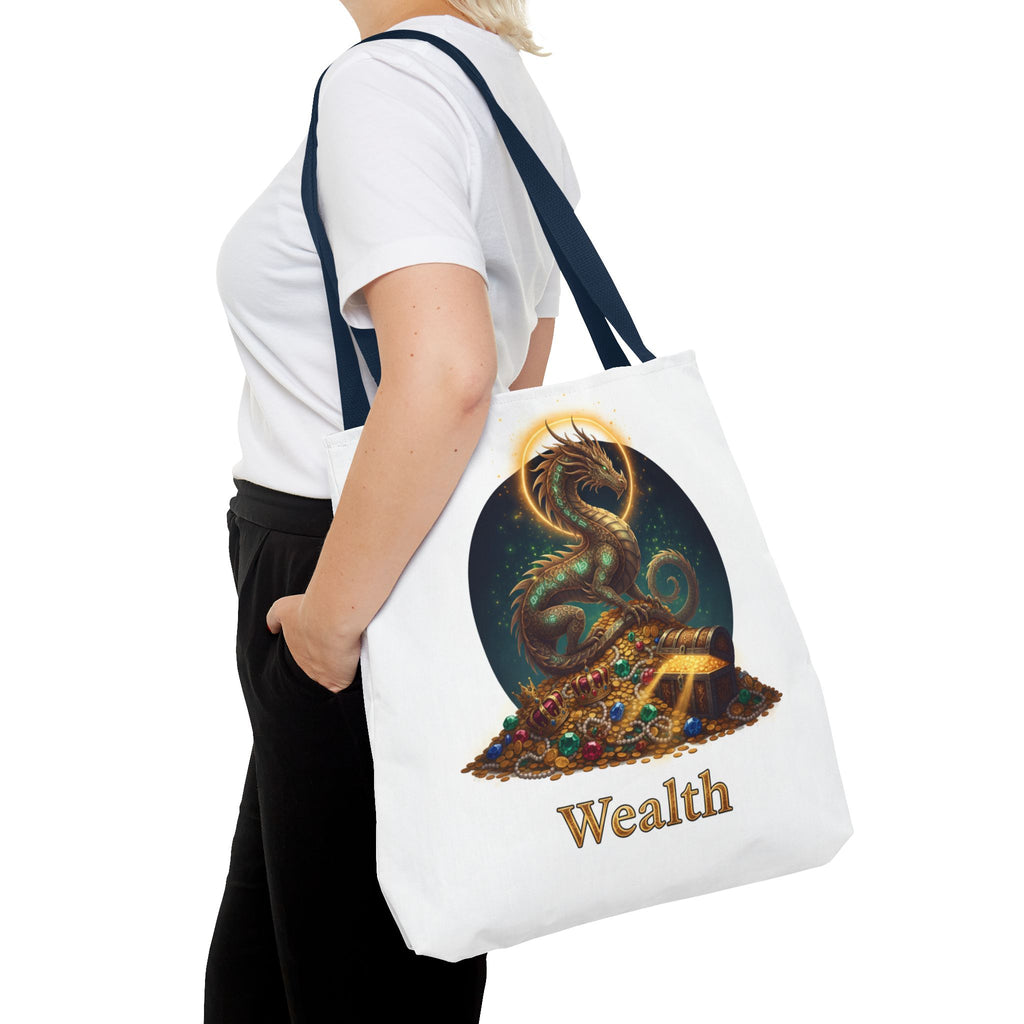 Wealth Dragon Tote Bag — Fantasy Dragon Treasure Illustration Tote