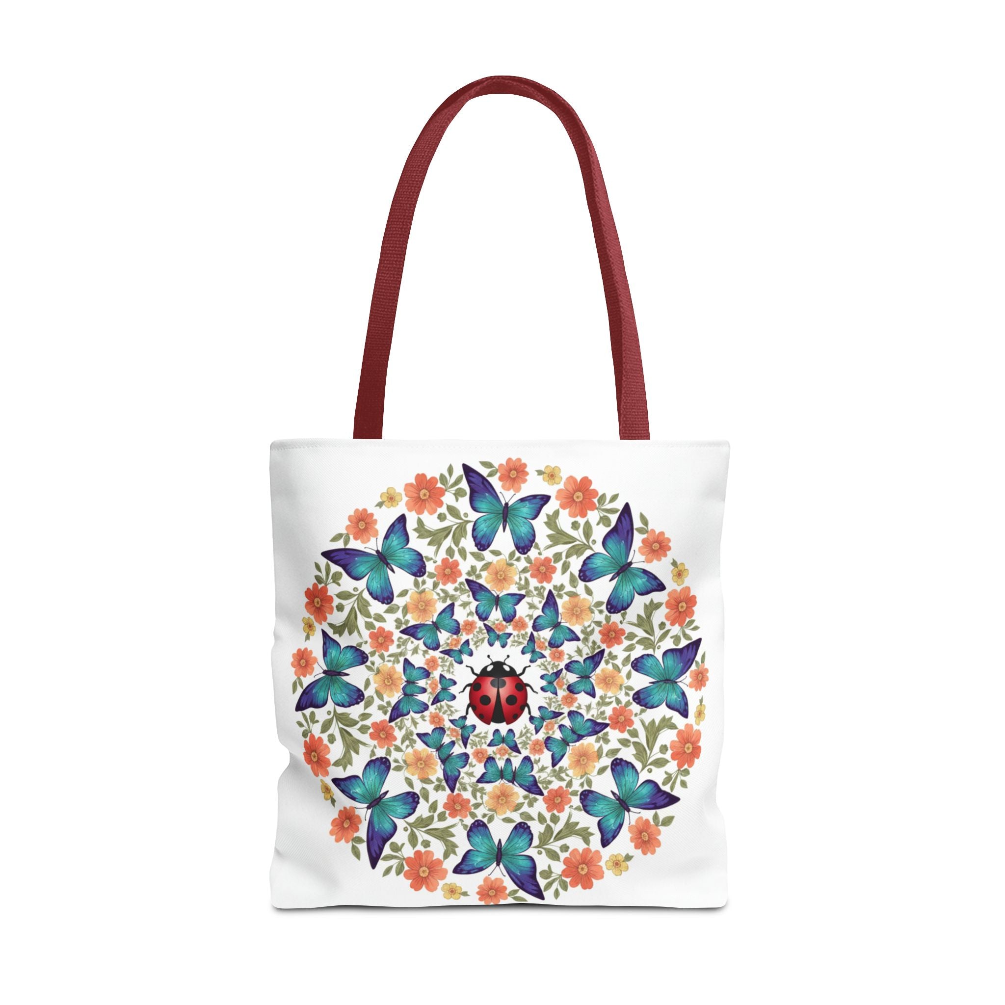 Butterfly & Ladybug Floral Tote Bag – Boho Mandala AOP Beach & Market Bag