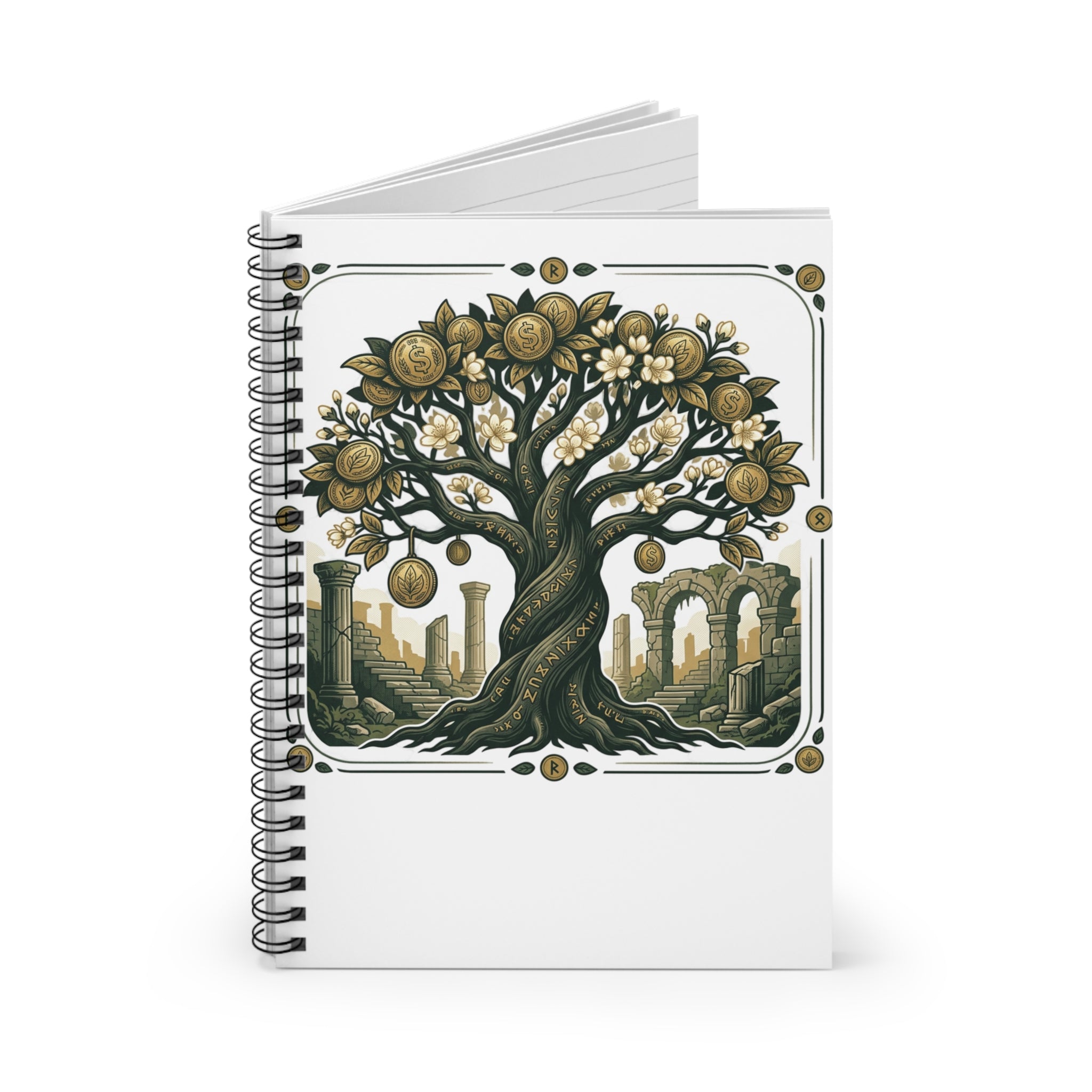 Ruins & Golden Tree Spiral Notebook — Illustrated Lined Journal for Writers & Fantasy Fans