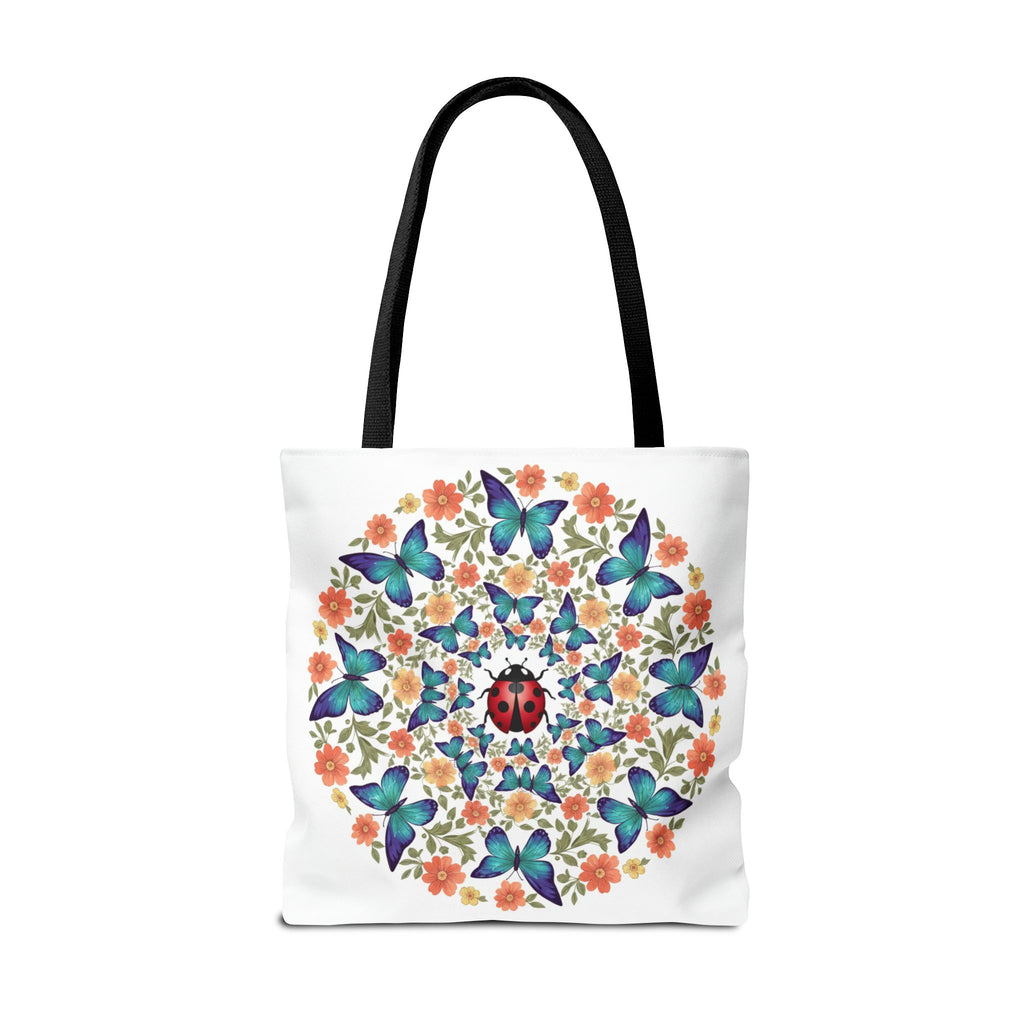 Butterfly & Ladybug Floral Tote Bag – Boho Mandala AOP Beach & Market Bag