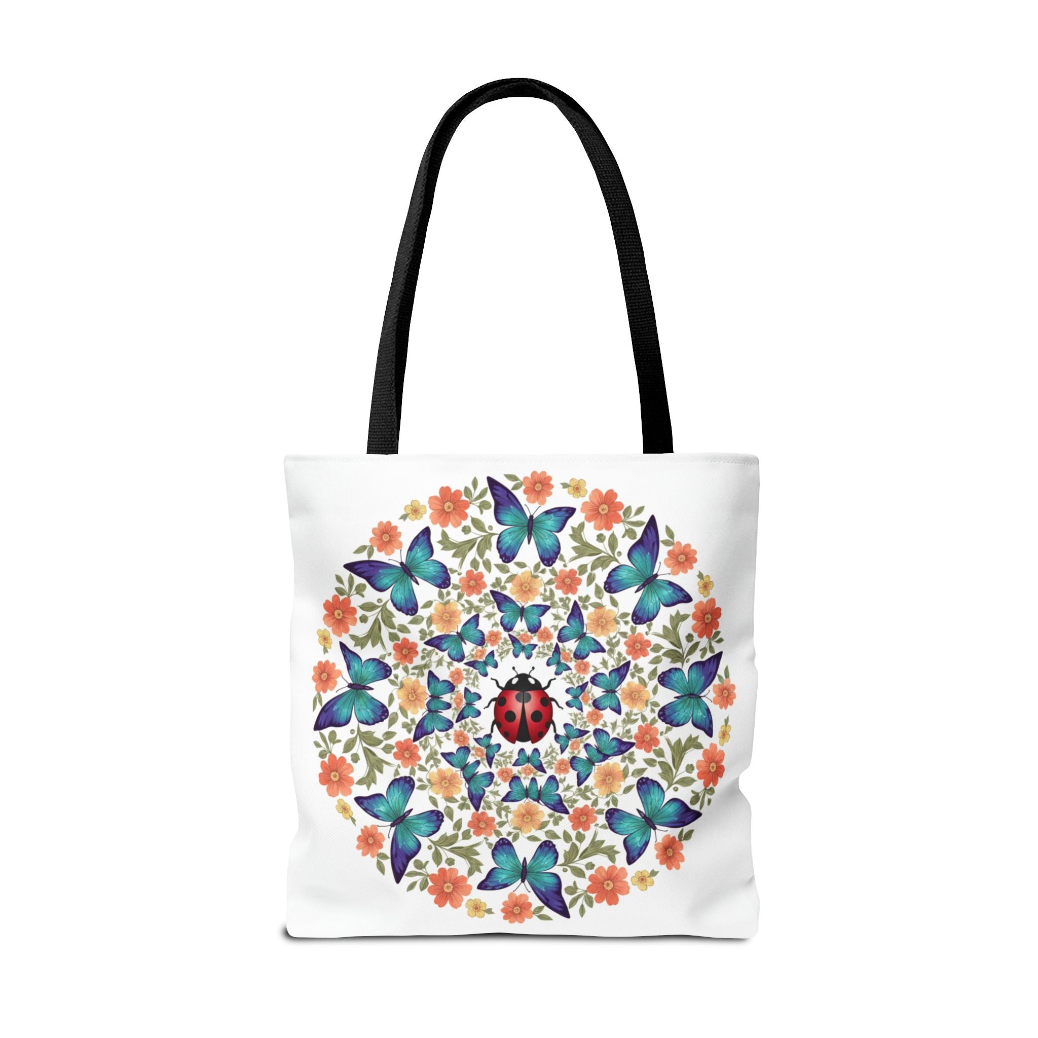 Butterfly & Ladybug Floral Tote Bag – Boho Mandala AOP Beach & Market Bag