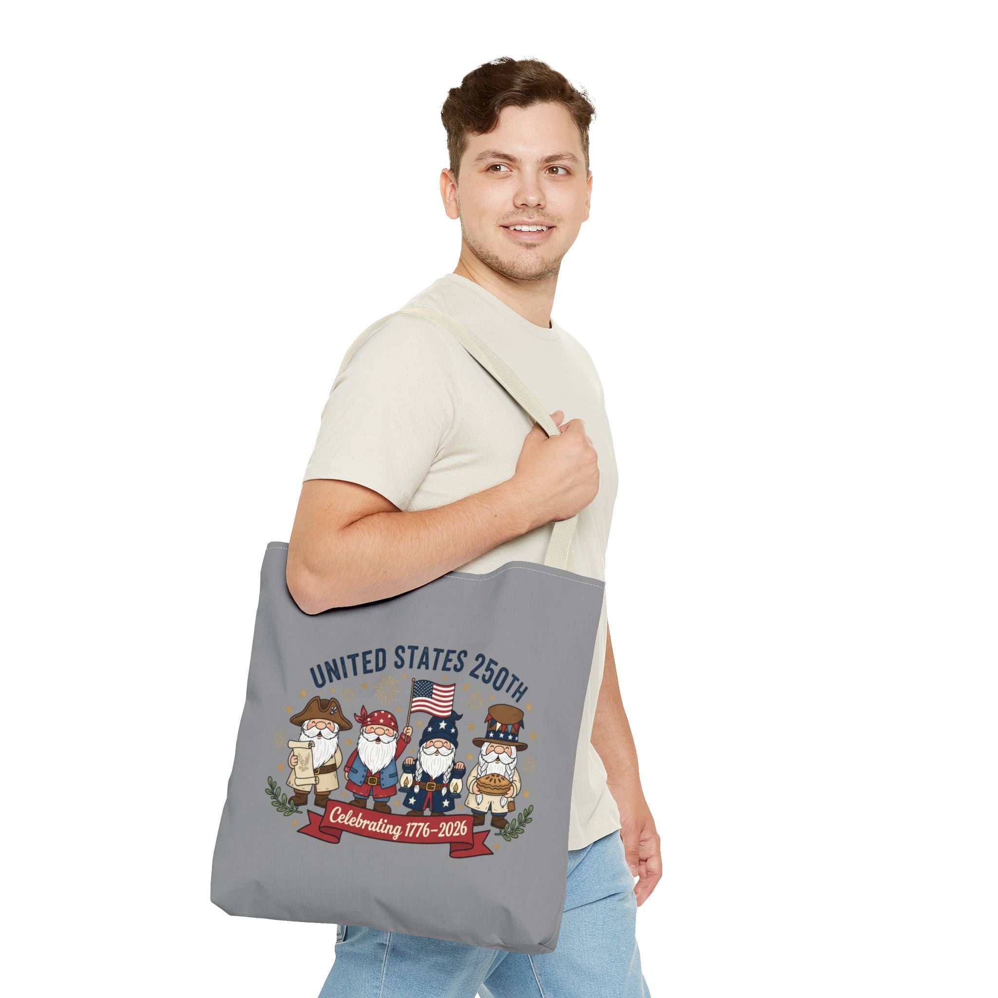 United States 250th Tote Bag — Celebrating 1776–2026 Patriotic Gnome Design