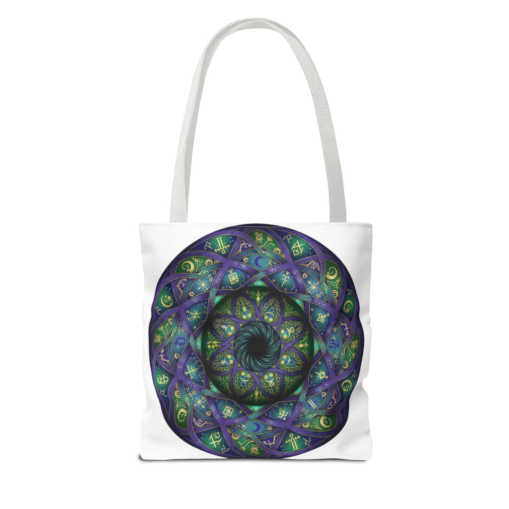 Mystic Mandala Tote Bag — Purple Green Spiral All-Over Print