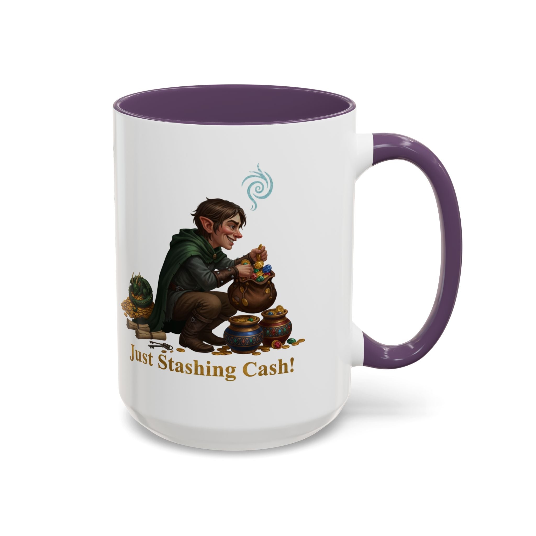 Accent Coffee Mug — "Just Stashing Cash!" Fantasy Gnome Money Mug (11/15oz)