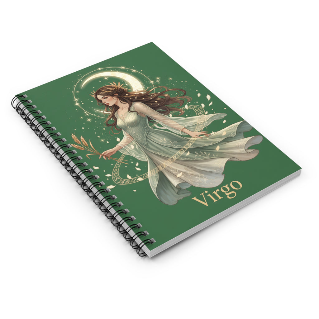 Virgo Astrology Spiral Notebook — Ruled Journal with Celestial Maiden Design