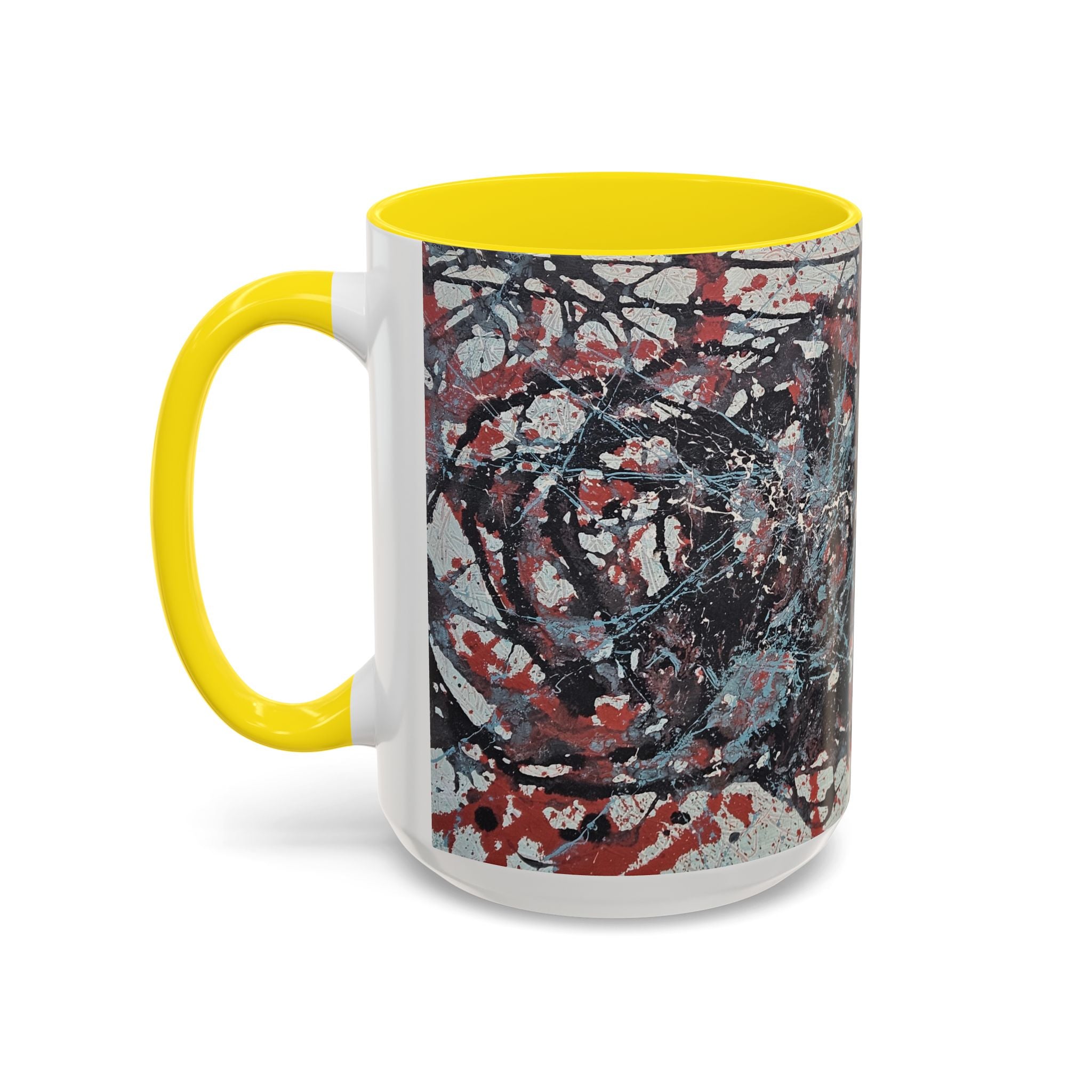 Abstract Splatter Accent Coffee Mug — Red, Black & White Artistic Design (11/15oz)