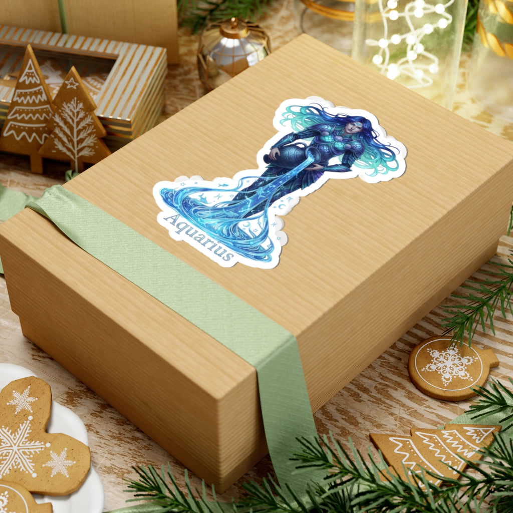 Aquarius Zodiac Kiss-Cut Sticker — Mystical Water-Bearer Laptop Decal