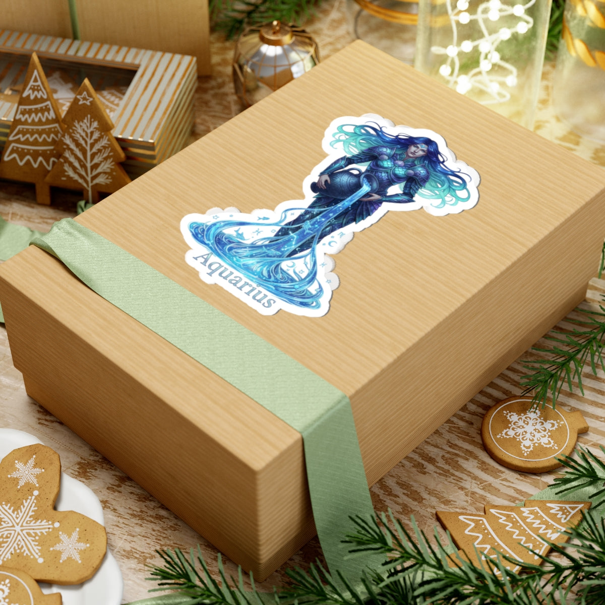 Aquarius Zodiac Kiss-Cut Sticker — Mystical Water-Bearer Laptop Decal