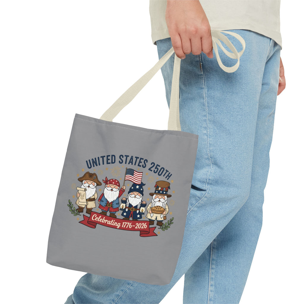 United States 250th Tote Bag — Celebrating 1776–2026 Patriotic Gnome Design