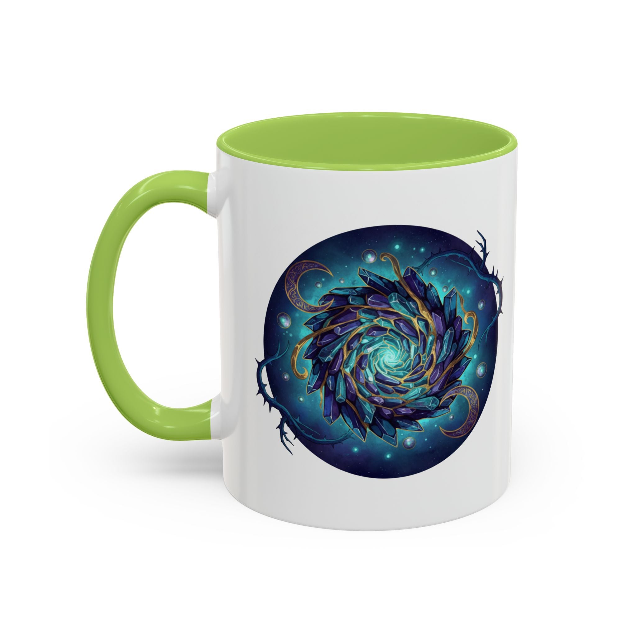 Galaxy Feather Spiral Accent Mug — Cosmic Boho Coffee Cup (11/15oz)