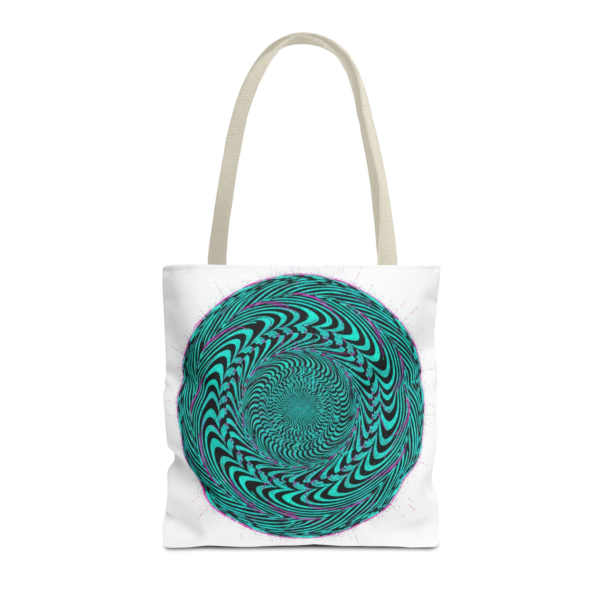 Psychedelic Spiral Tote Bag — Teal Optical Illusion All-Over Print