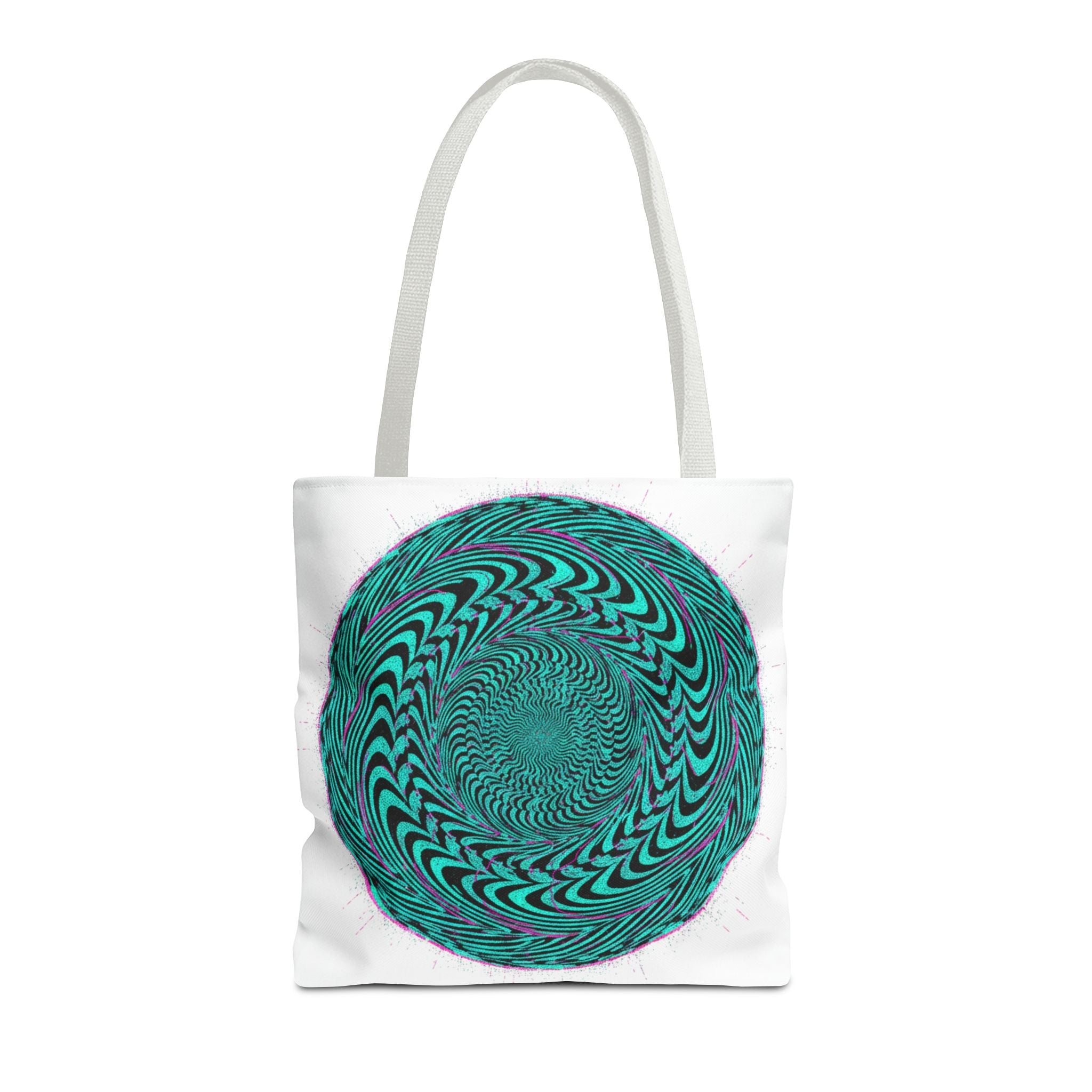 Psychedelic Spiral Tote Bag — Teal Optical Illusion All-Over Print