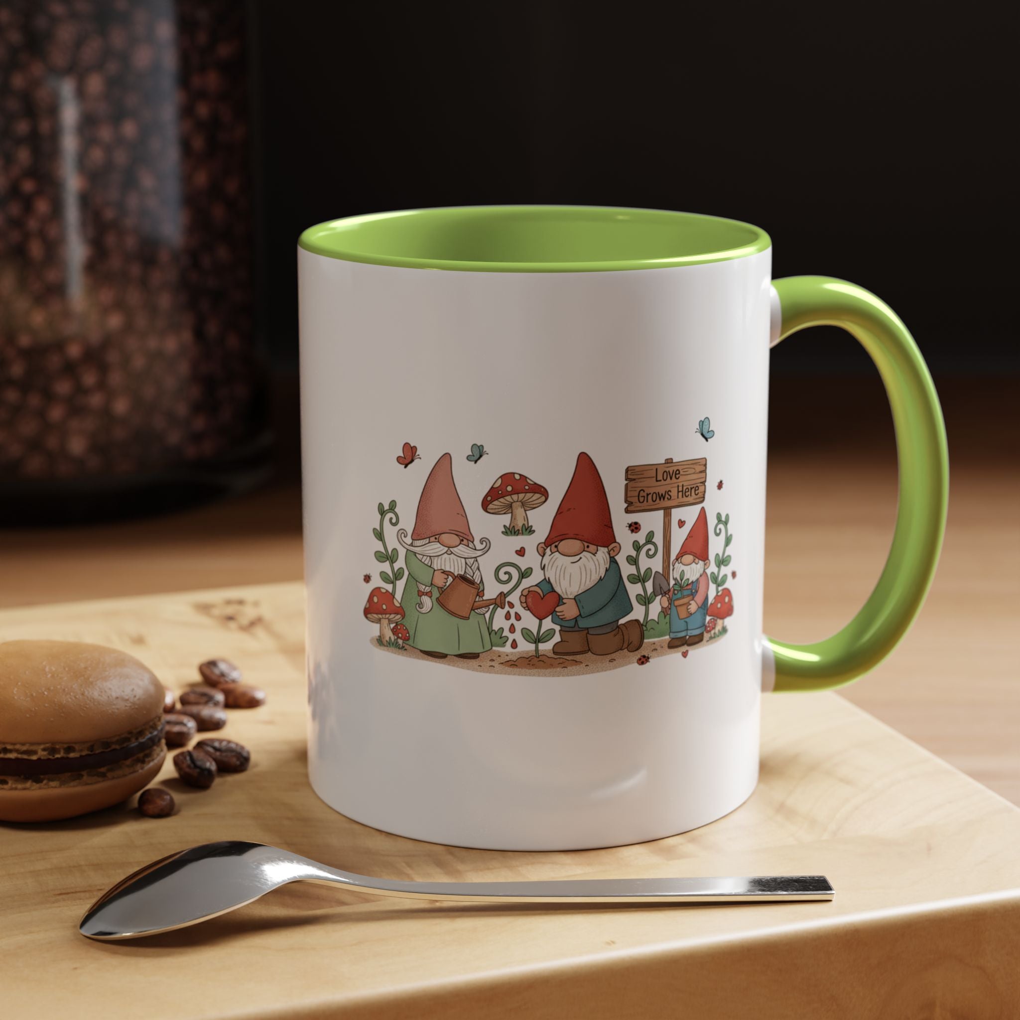 Gnome Garden Coffee Mug — Cute ‘Love Grows Here’ Accent Mug
