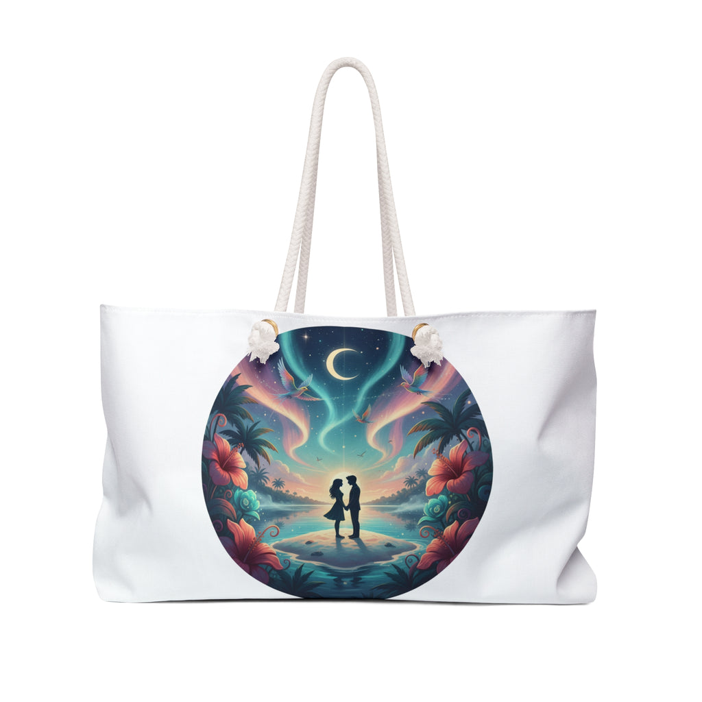 Romantic Tropical Night Weekender Bag — Couples Silhouette Beach Tote