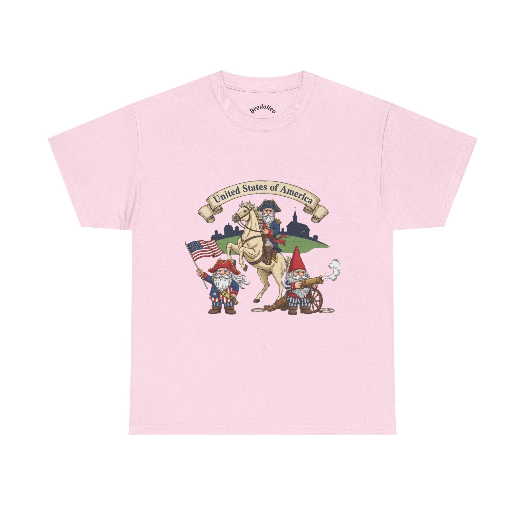 Patriotic Gnome & Horse Tee — "United States of America" Graphic T-Shirt