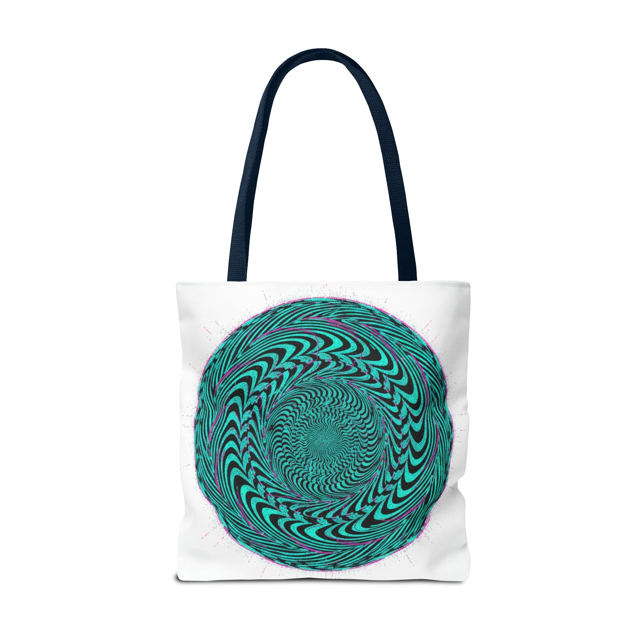 Psychedelic Spiral Tote Bag — Teal Optical Illusion All-Over Print