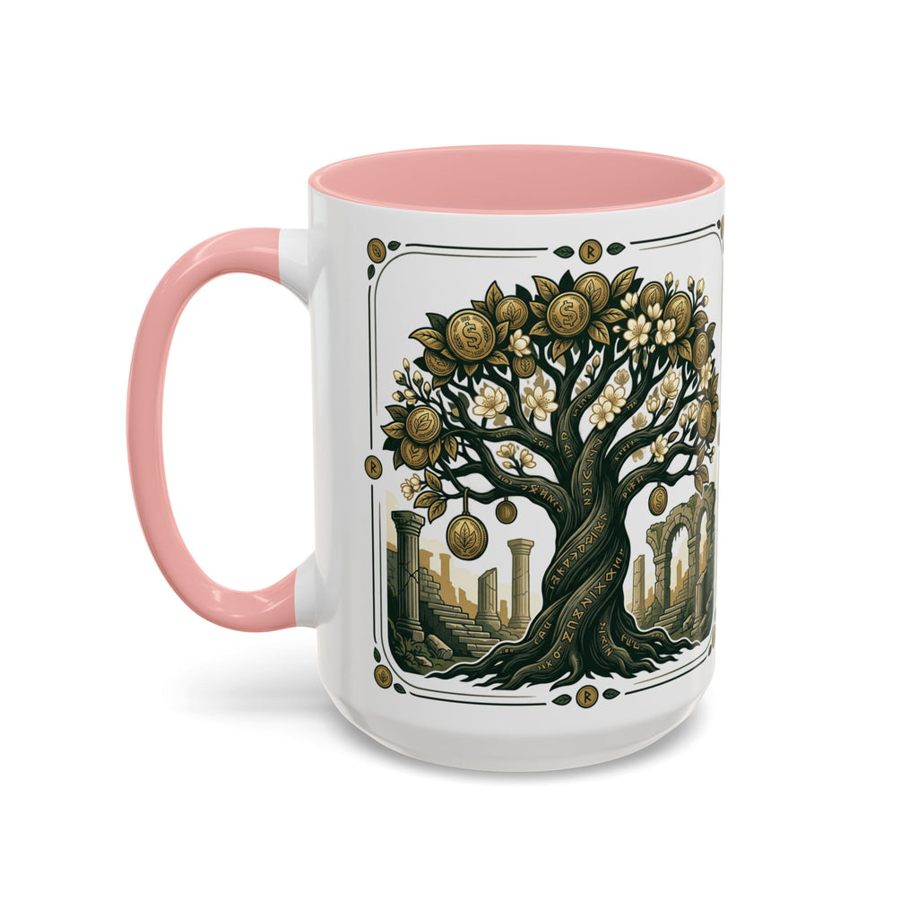 Ornate Tree of Coins Coffee Mug — Gold Ruins Accent Ceramic Mug (11/15oz)