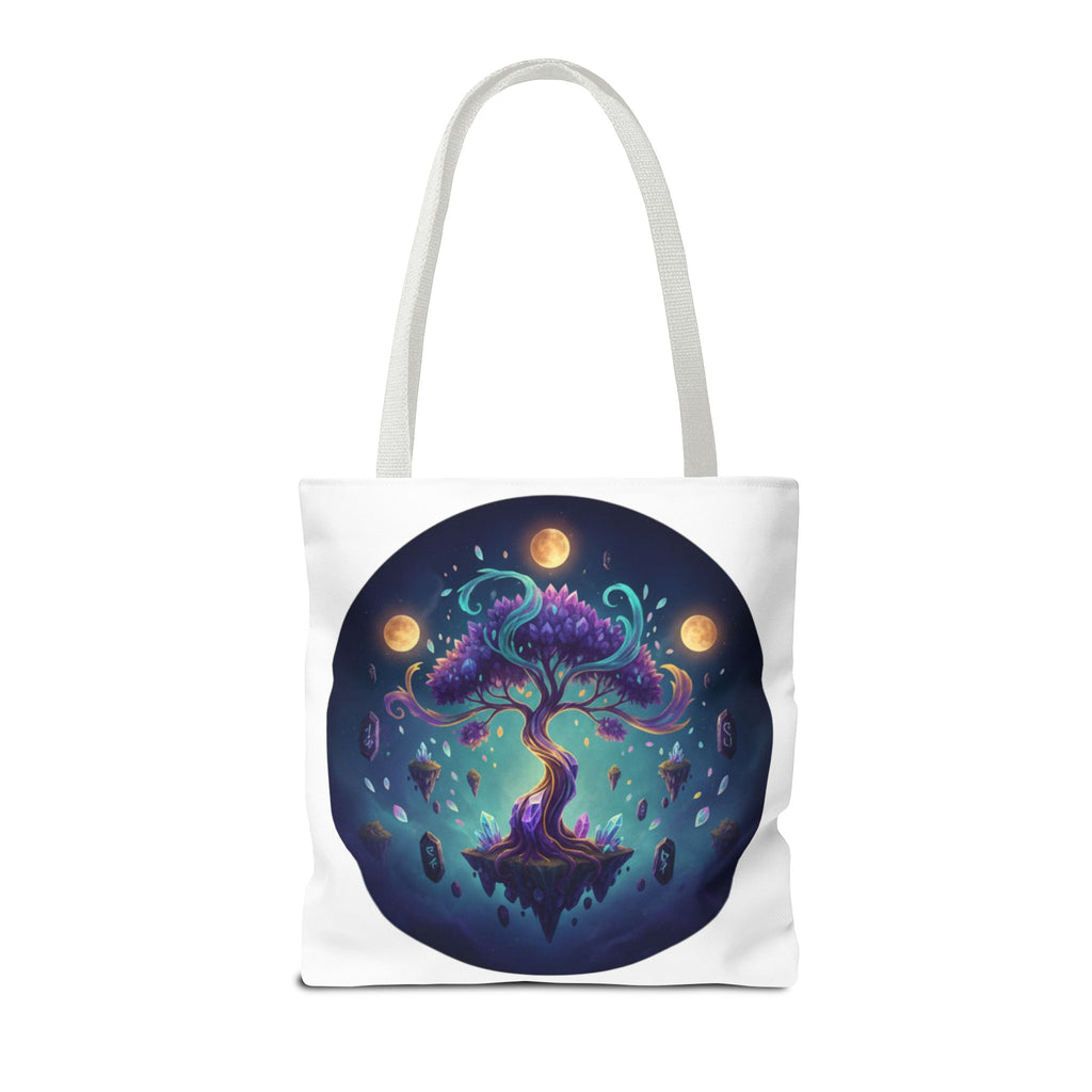 Mystic Floating Tree Tote Bag — Cosmic Moonlight Illustration All-Over Print