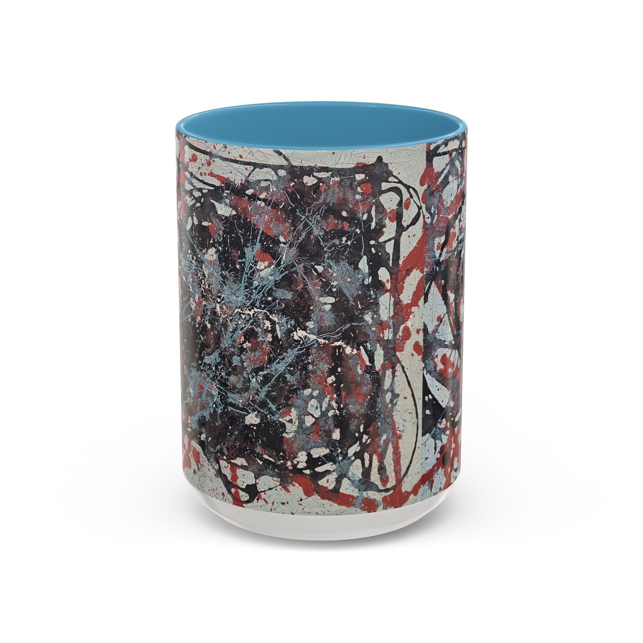 Abstract Splatter Accent Coffee Mug — Red, Black & White Artistic Design (11/15oz)