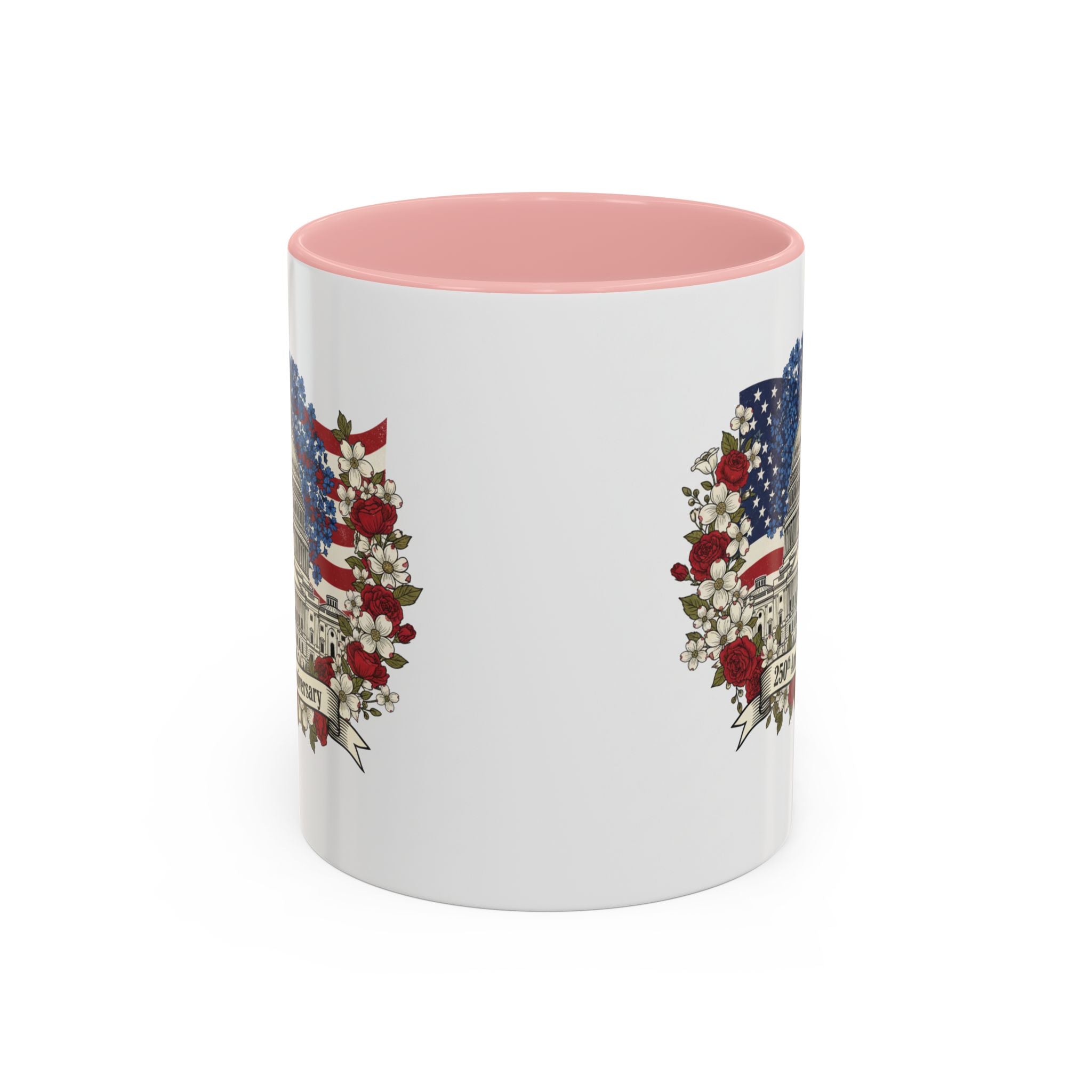 Capitol 250th Anniversary Accent Coffee Mug – Patriotic American Flag Floral Design (11/15oz)