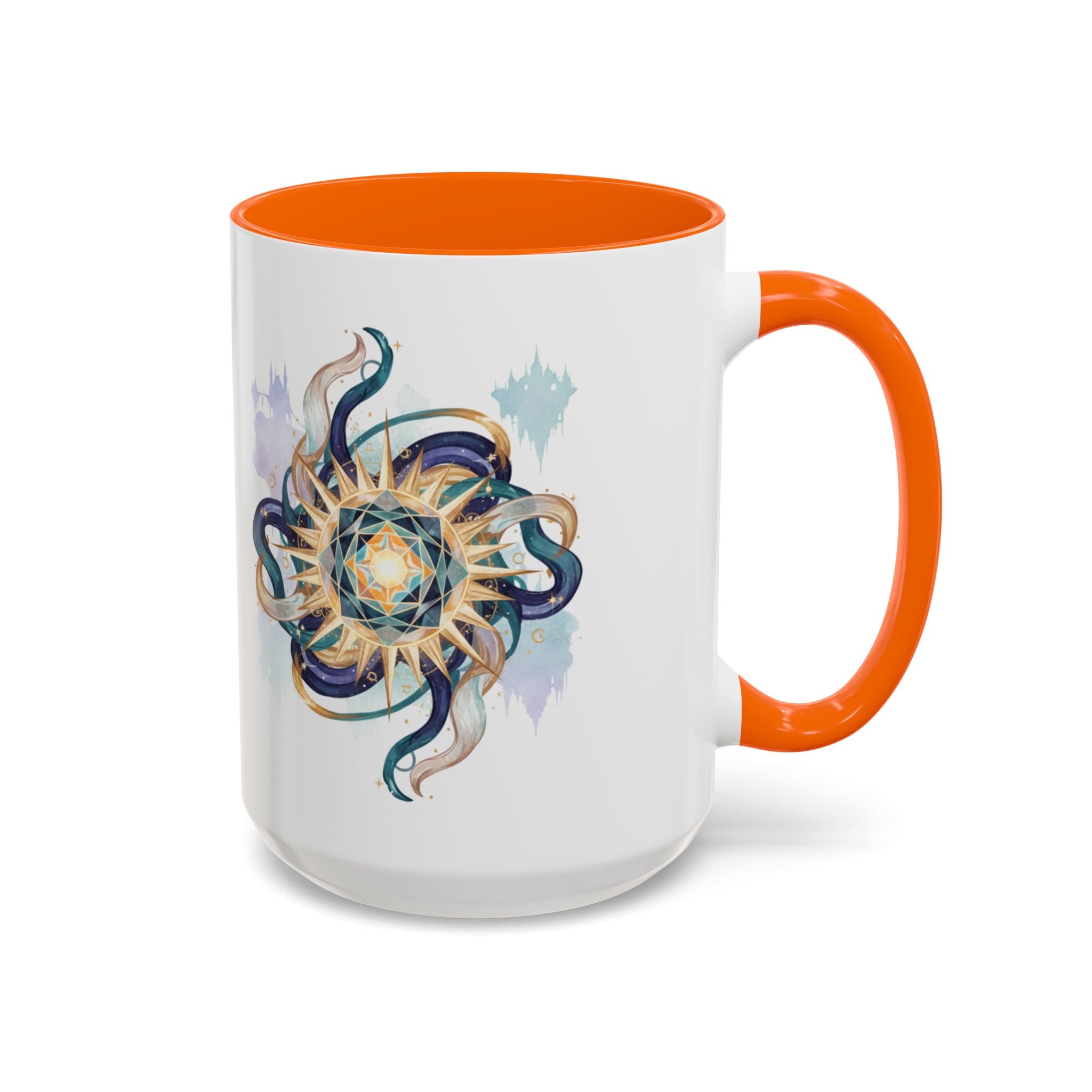 Celestial Nautilus Accent Coffee Mug — Ocean Sun Compass Art (11/15oz)