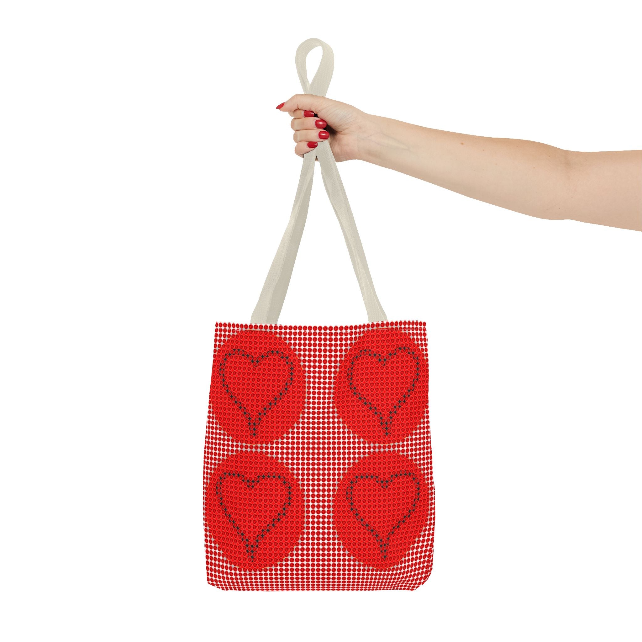 Heart Pattern Tote Bag — Red Valentine All-Over Print Canvas Tote