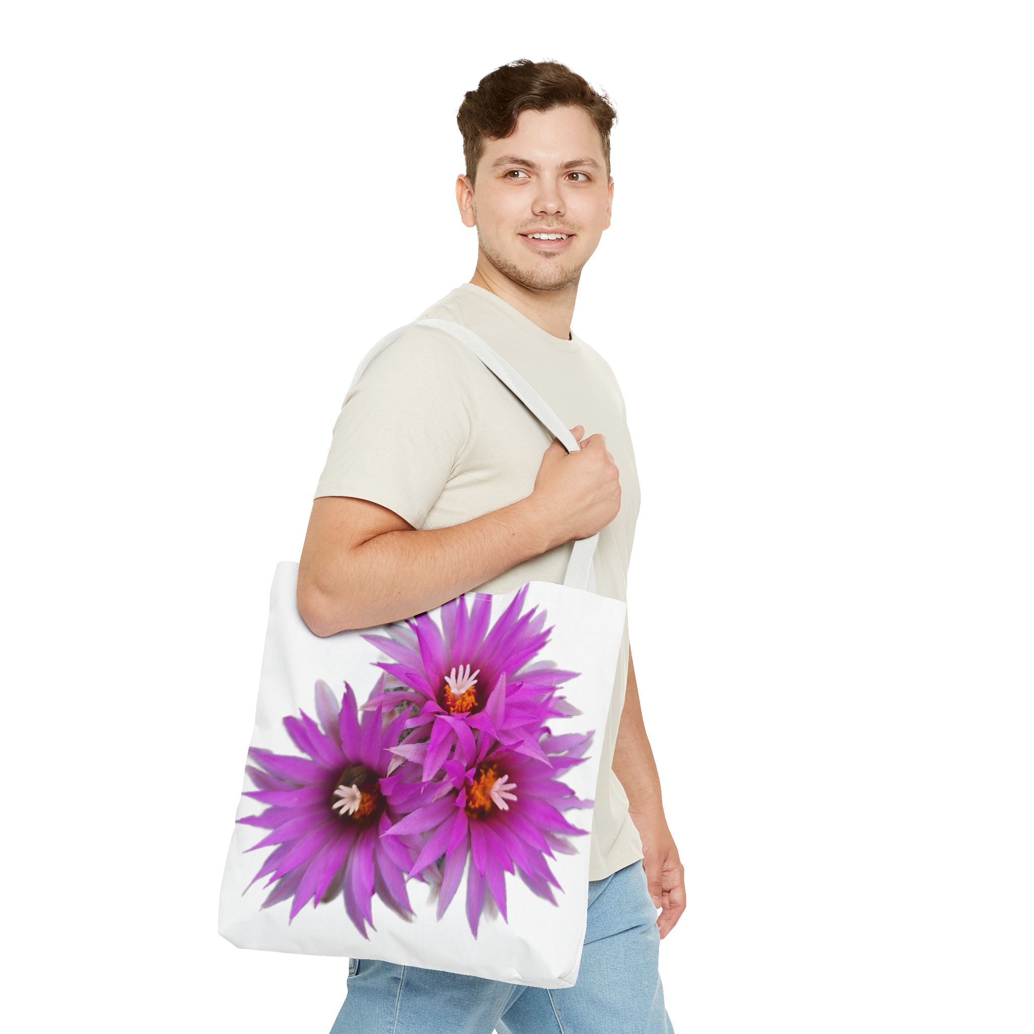 Pink Cactus Flower Tote Bag — Vibrant Desert Floral All-Over Print Tote