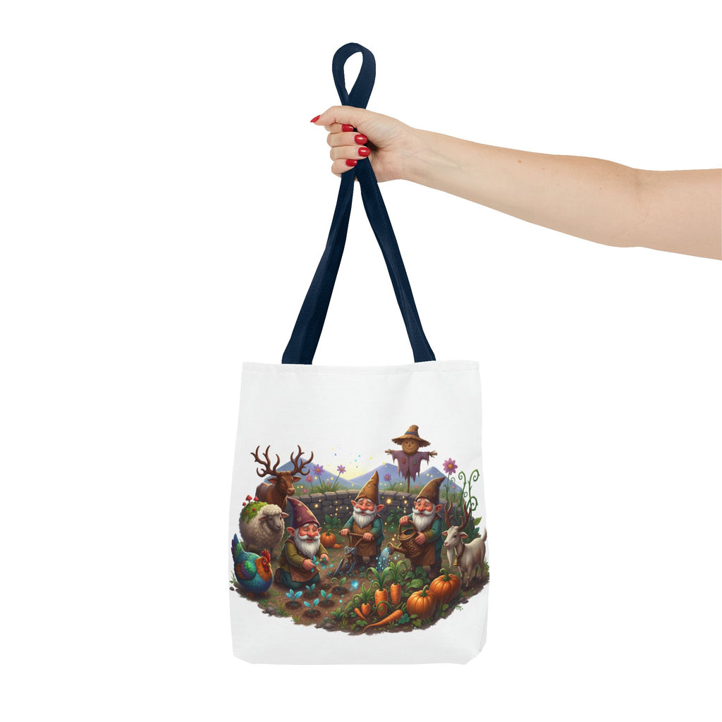 Gnome Garden Tote Bag — Whimsical Gnome & Pumpkin Illustration AOP Tote