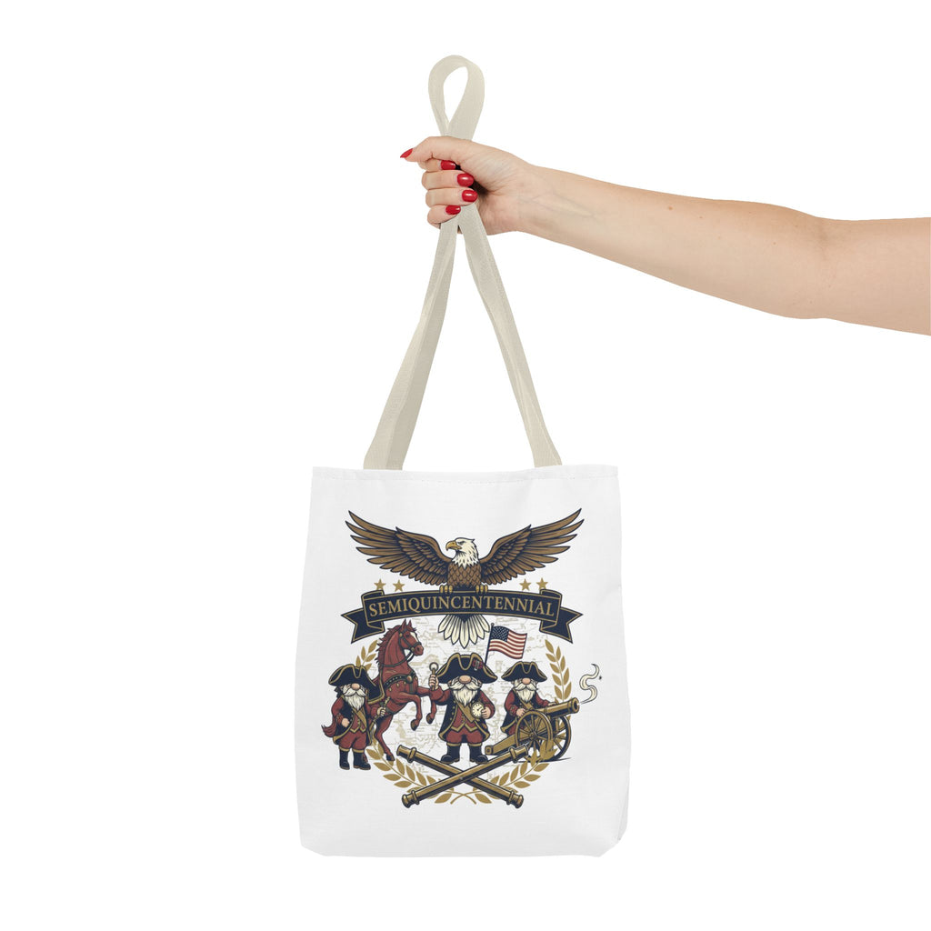 Semiquincentennial Patriotic Tote Bag — Eagle, Colonial Soldiers & Flags All-Over Print