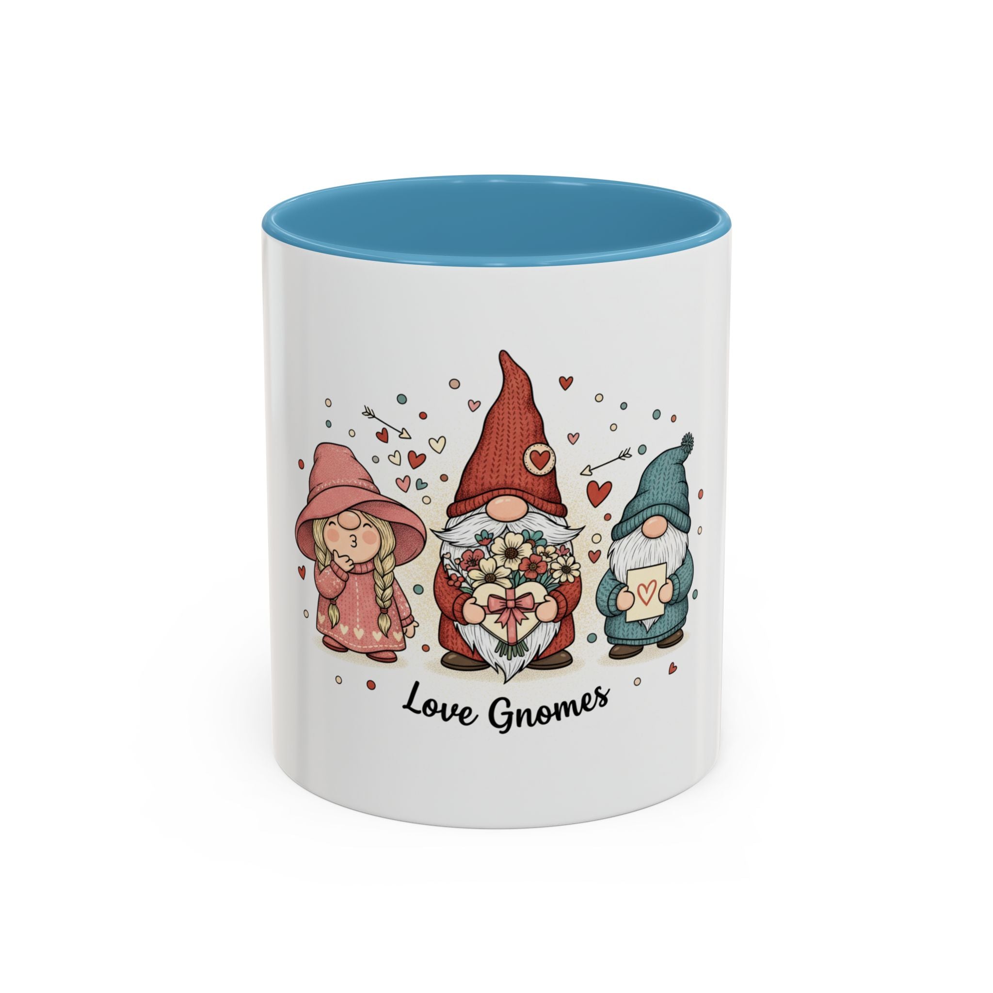 Love Gnomes Accent Coffee Mug — Cute Valentine Heart Gnome Tea Cup (11/15oz)