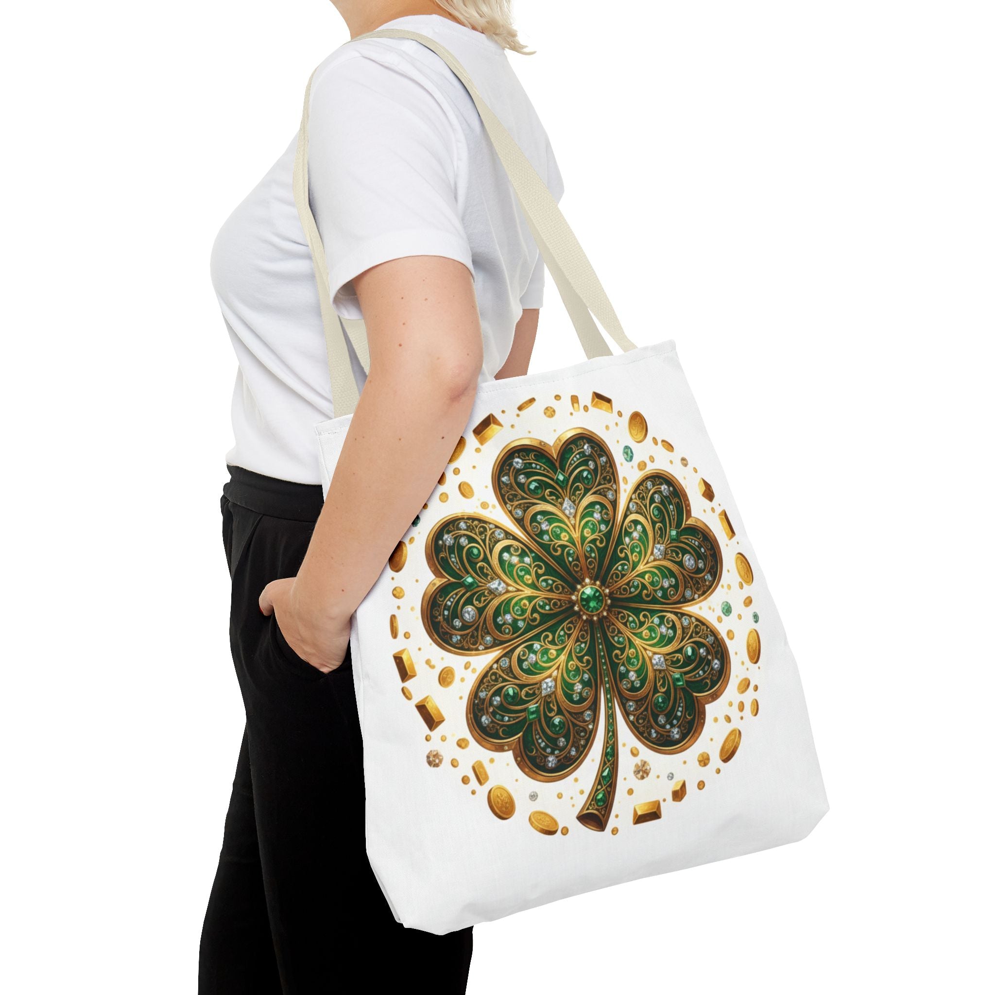 Celtic Shamrock Tote Bag — Green Four-Leaf Clover St. Patrick’s Day All-Over Print